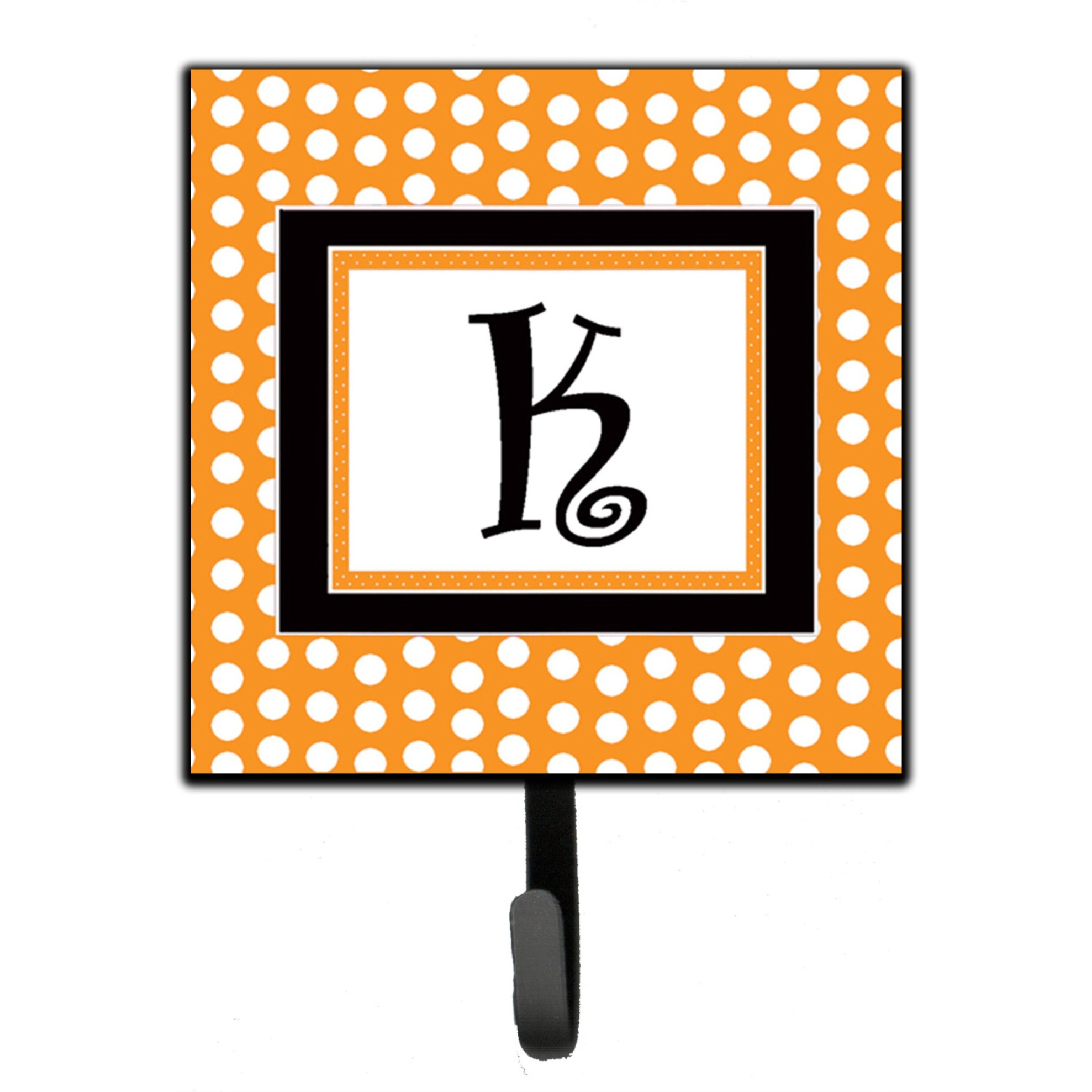 &quotCaroline's Treasures CJ1033-KSH4 Letter K Initial Monogram-Orange Polka Dots Leash Holder or Key Hook, Small, Multicolor"