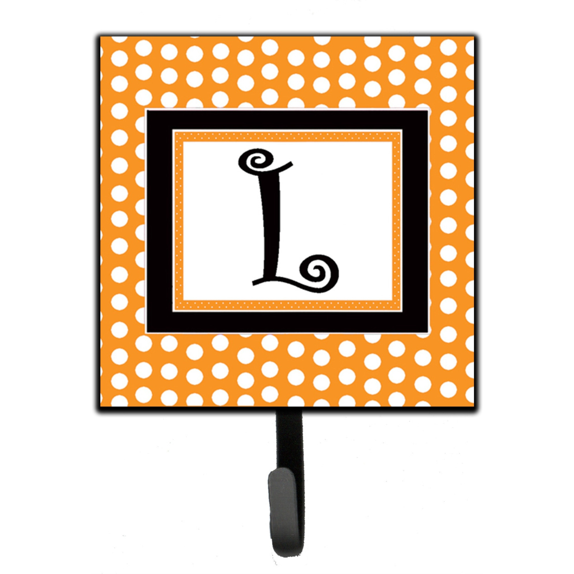 &quotCaroline's Treasures CJ1033-LSH4 Letter L Initial Monogram-Orange Polka Dots Leash Holder or Key Hook, Small, Multicolor"