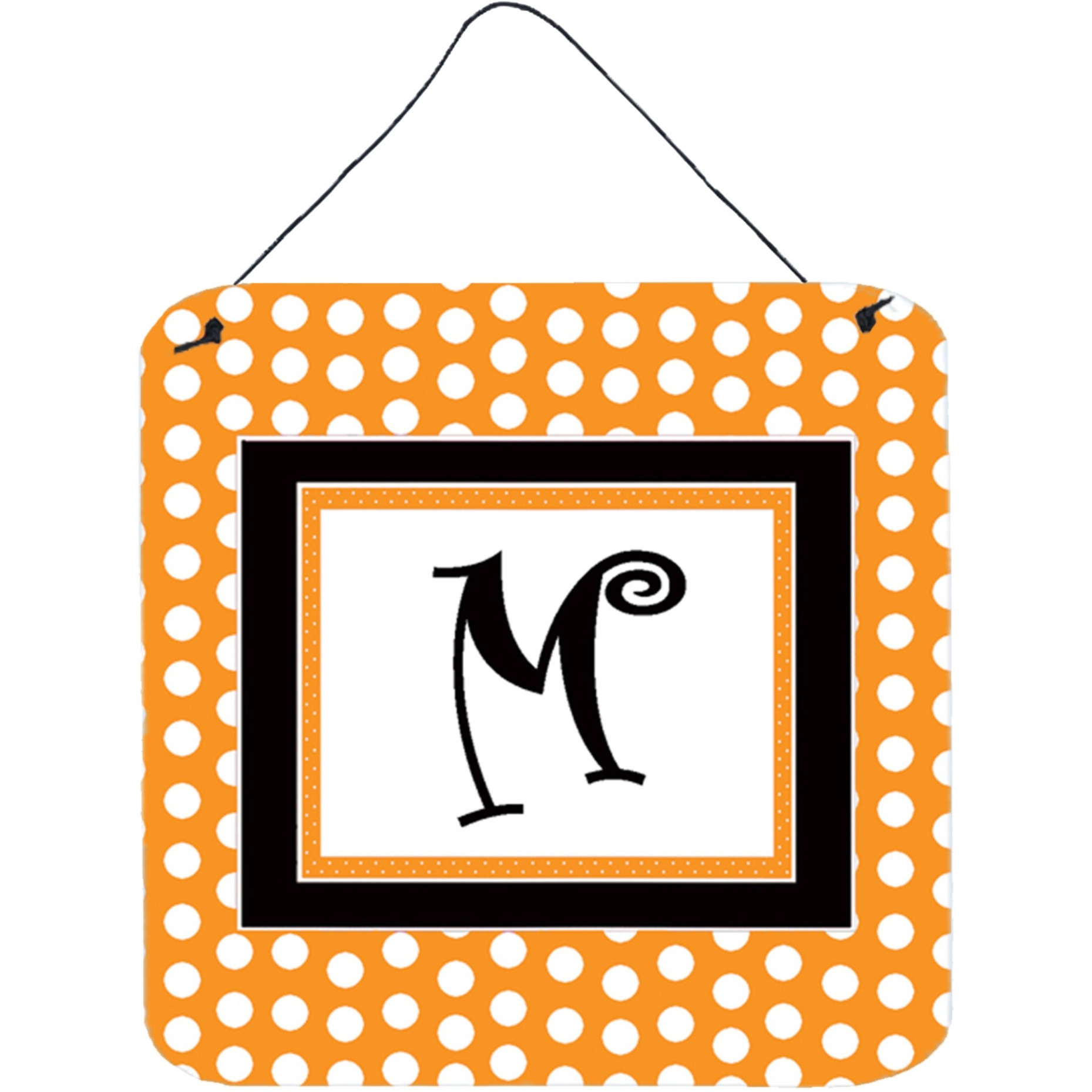 &quotCaroline's Treasures Letter M Initial Monogram-Orange Polka dots Wall or Door Hanging Prints, 6 x 6"", Multicolor"