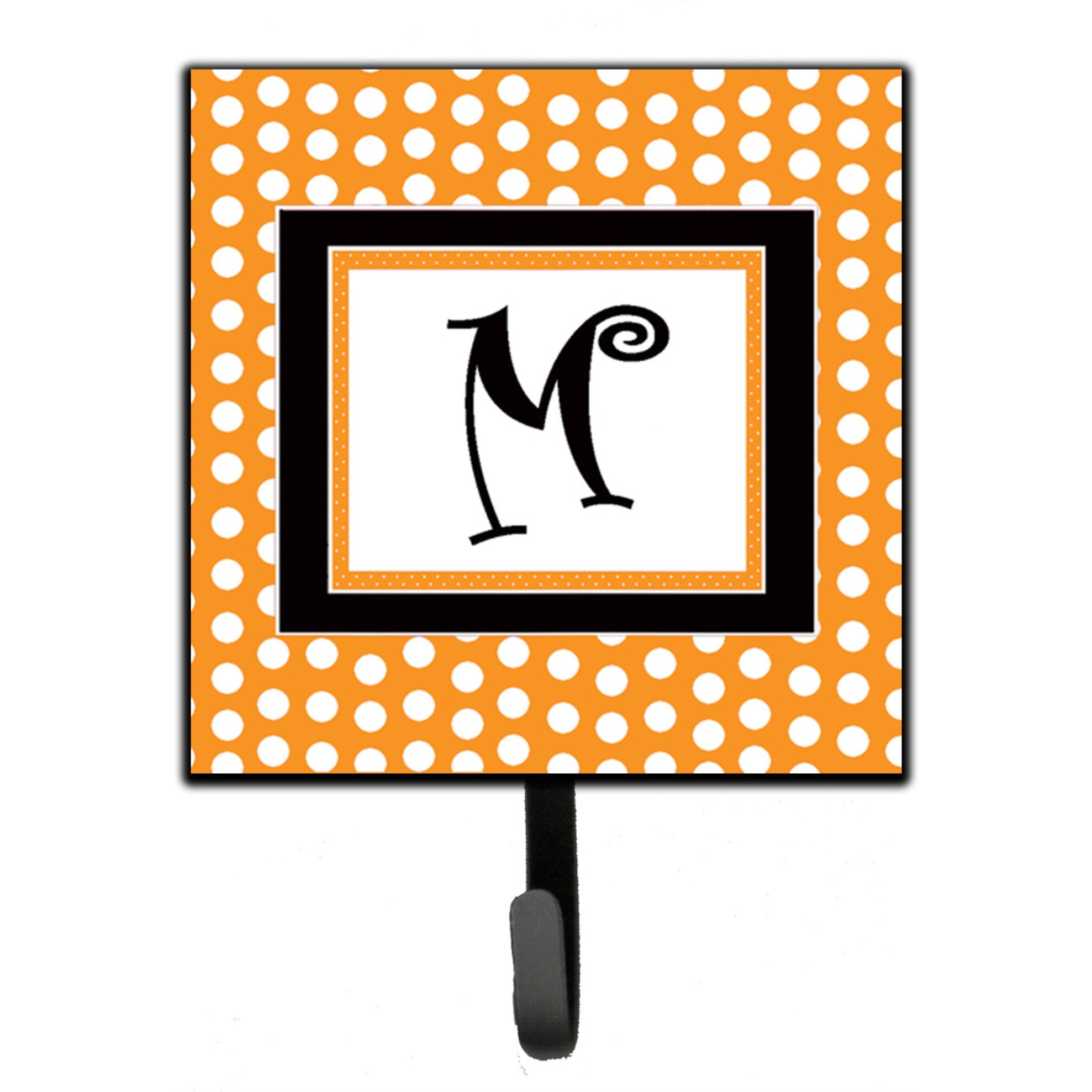 &quotCaroline's Treasures CJ1033-MSH4 Letter M Initial Monogram-Orange Polka Dots Leash Holder or Key Hook, Small, Multicolor"