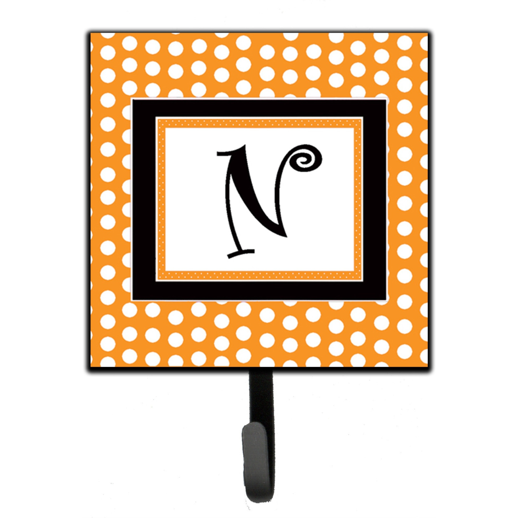 &quotCaroline's Treasures CJ1033-NSH4 Letter N Initial Monogram-Orange Polka Dots Leash Holder or Key Hook, Small, Multicolor"