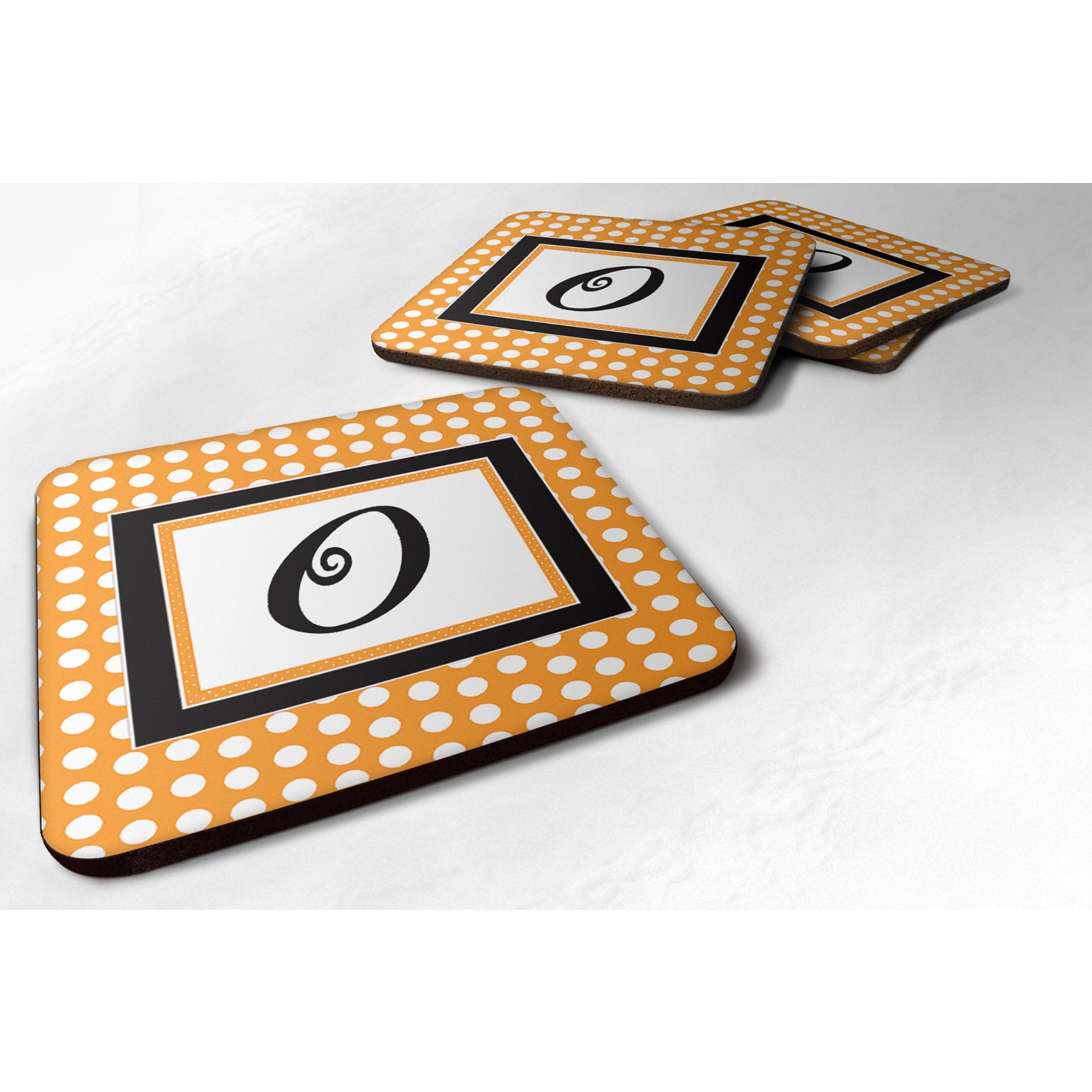 &quotCaroline's Treasures CJ1033-OFC Monogram-Orange Polkadots Foam Coasters (Set of 4), Initial Letter O, 3.5"" H x 3.5"" W, Multicolor"