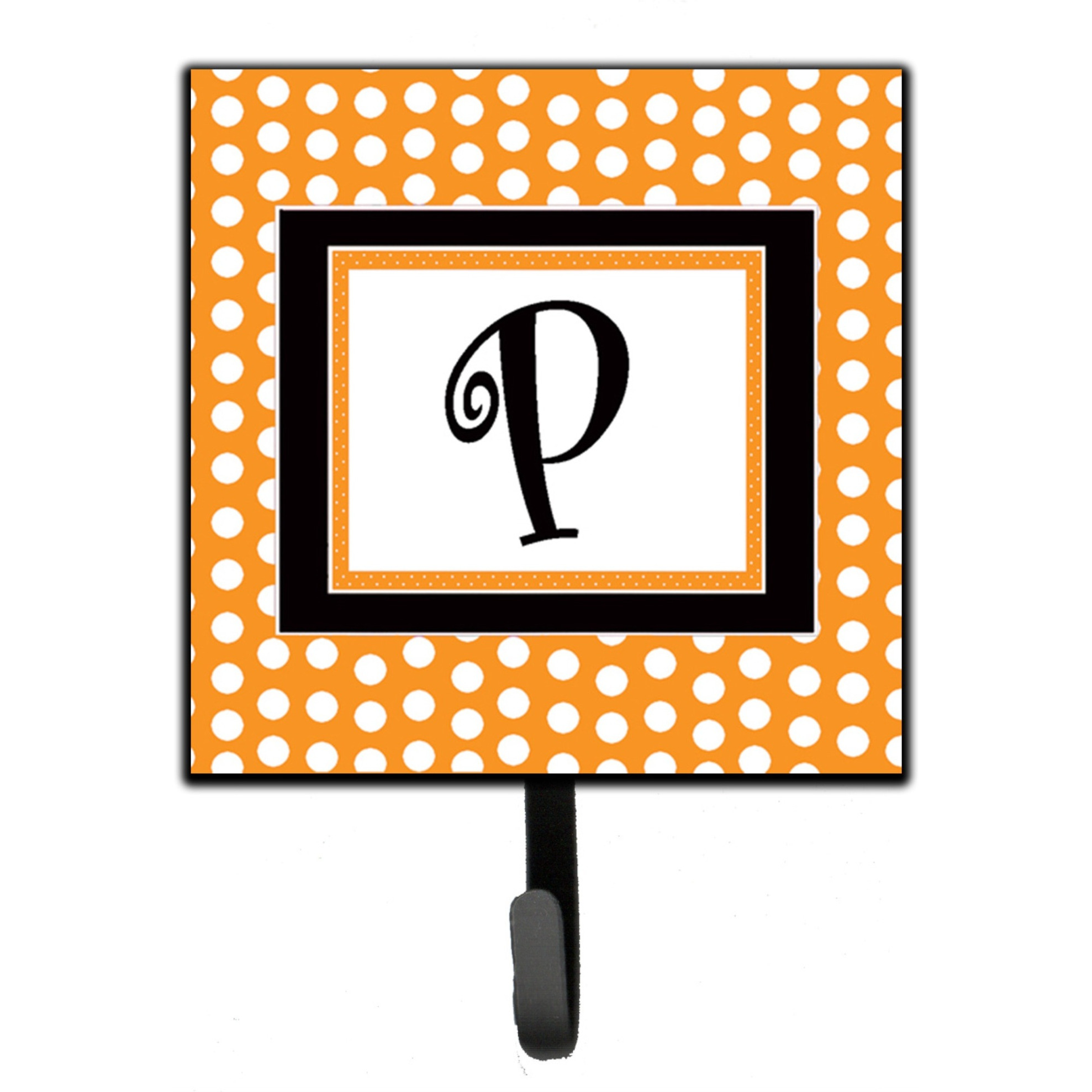 &quotCaroline's Treasures CJ1033-PSH4 Letter P Initial Monogram-Orange Polka Dots Leash Holder or Key Hook, Small, Multicolor"