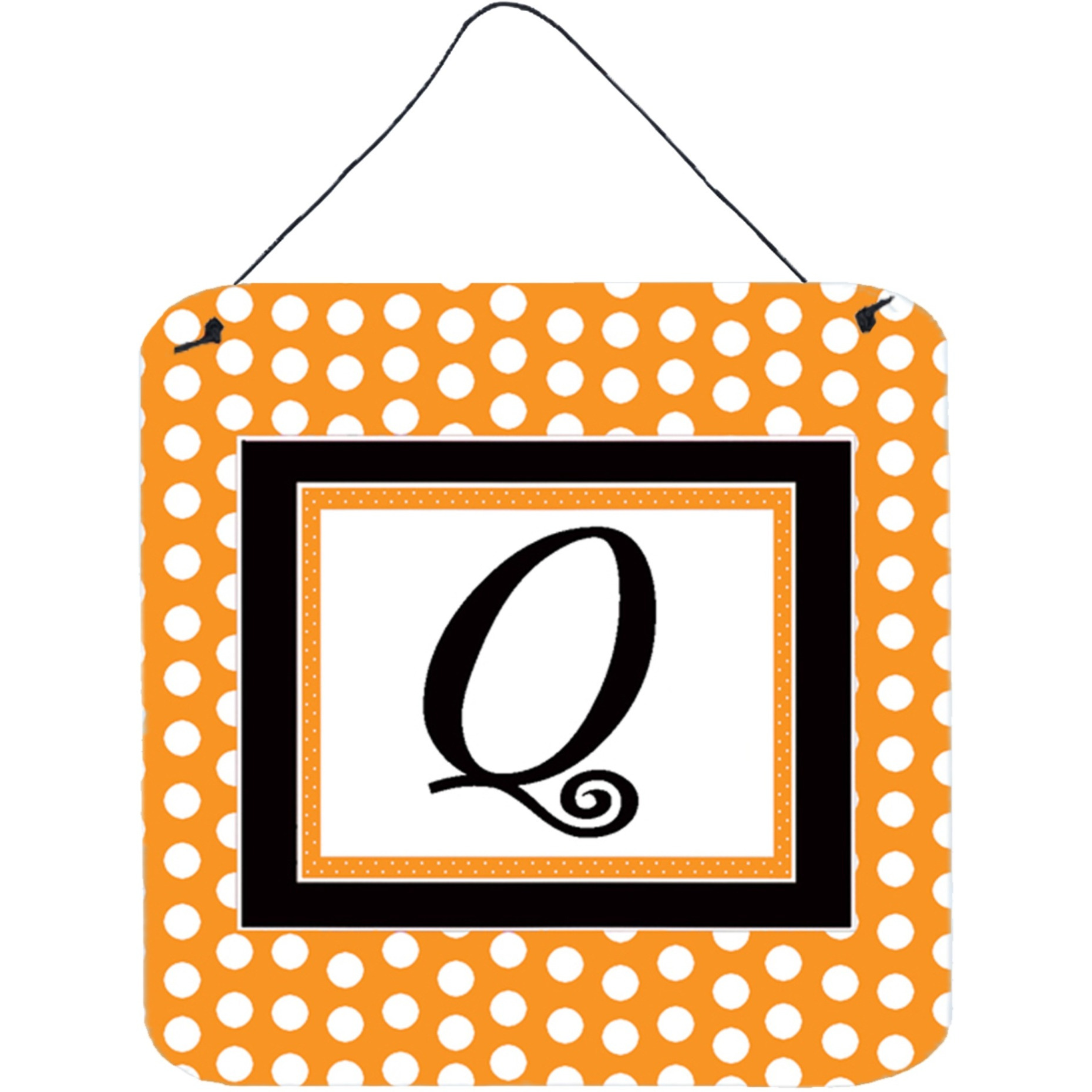 &quotCaroline's Treasures Letter Q Initial Monogram-Orange Polka dots Wall or Door Hanging Prints, 6 x 6"", Multicolor"
