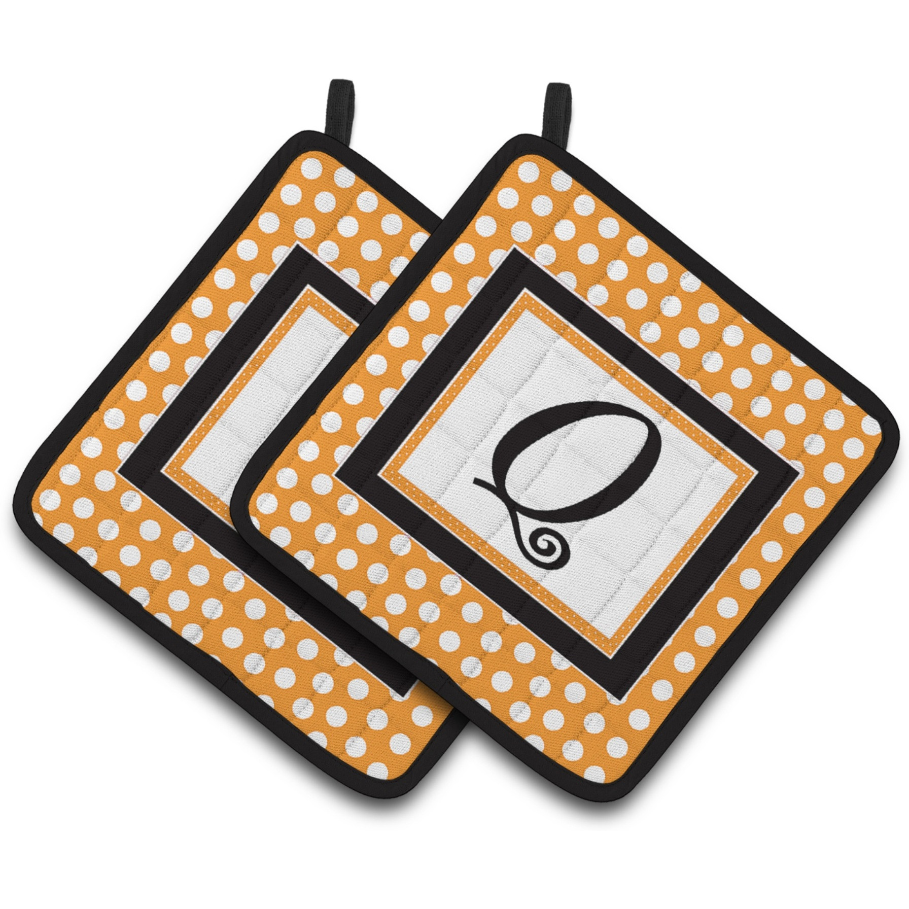 &quotCaroline's Treasures Monogram Initial Q Orange Polkadots Pair of Pot Holders CJ1033-QPTHD, 7.5HX7.5W, Multicolor"