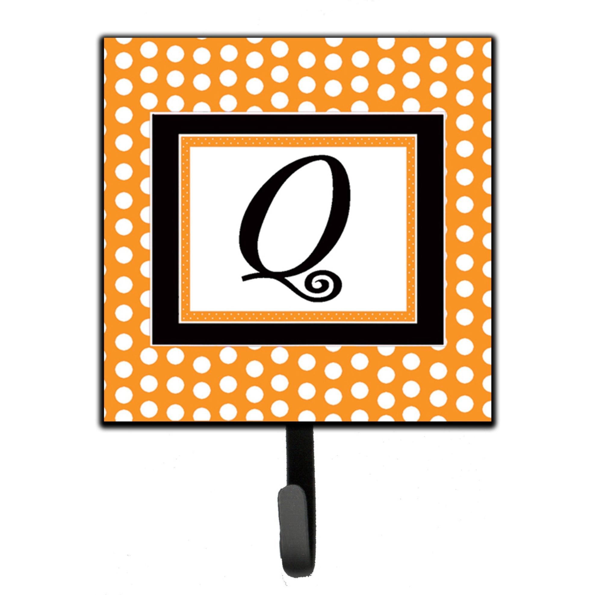 &quotCaroline's Treasures CJ1033-QSH4 Letter Q Initial Monogram-Orange Polka Dots Leash Holder or Key Hook, Small, Multicolor"