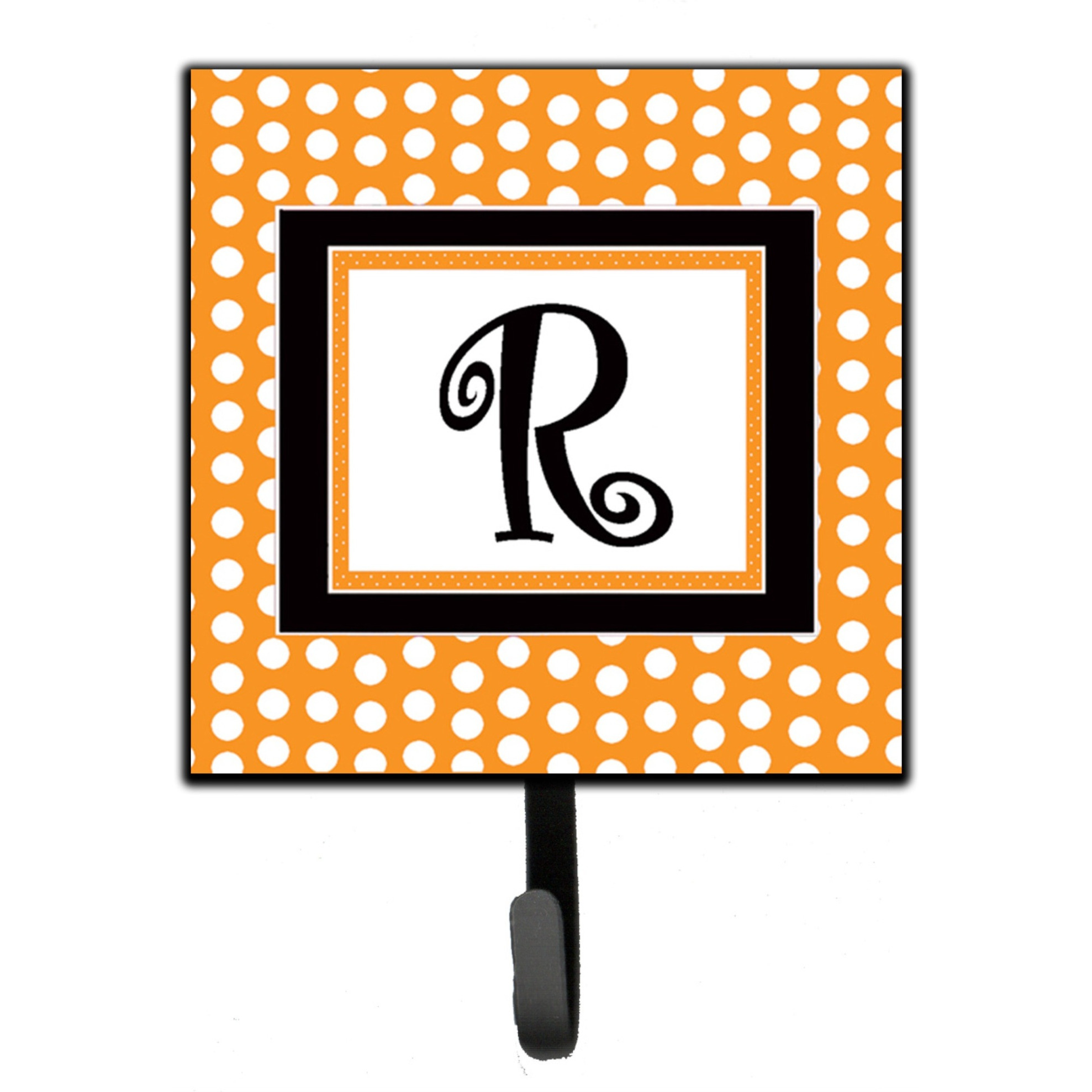&quotCaroline's Treasures CJ1033-RSH4 Letter R Initial Monogram-Orange Polka Dots Leash Holder or Key Hook, Small, Multicolor"