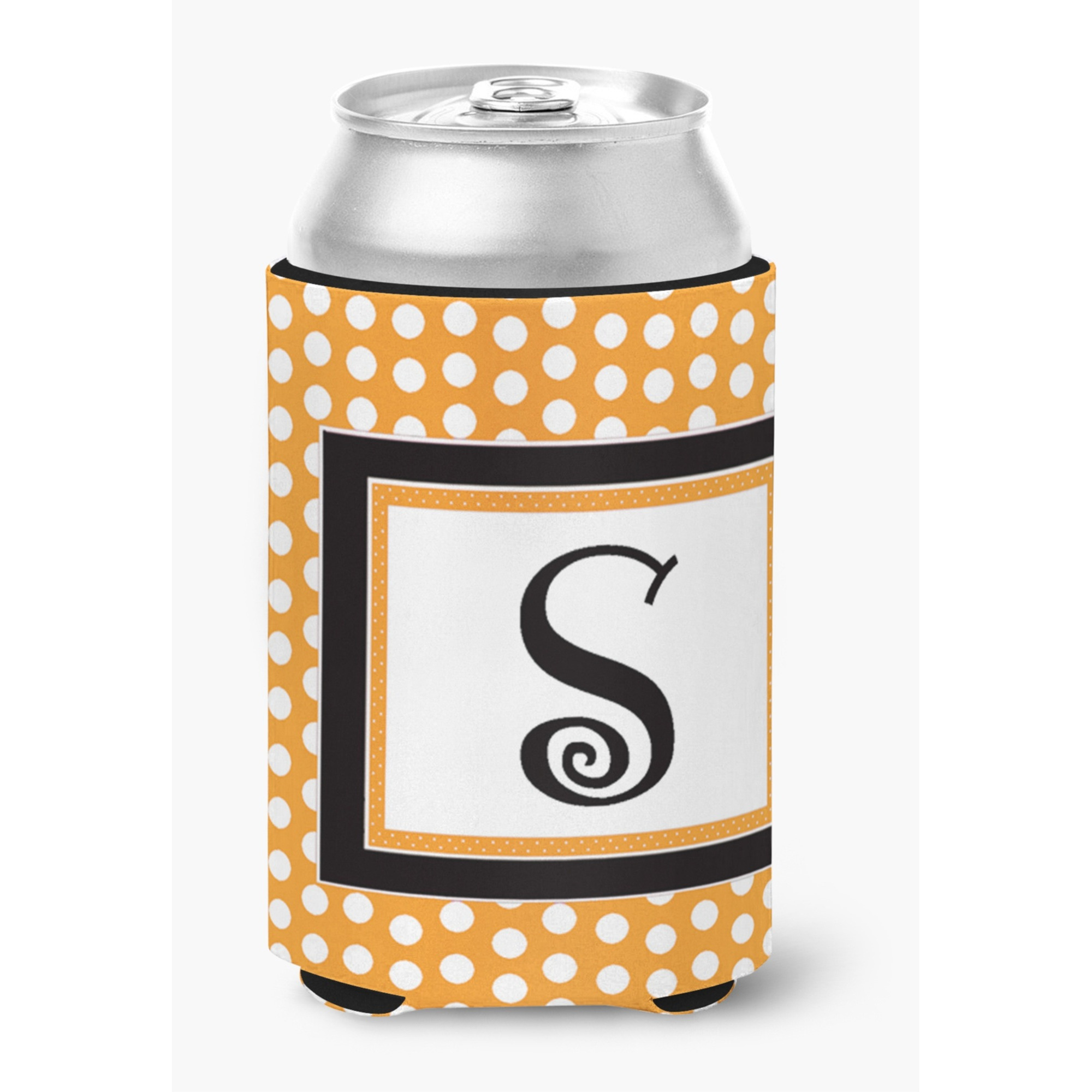 Letter S Initial Monogram - Orange Polkadots Can or Bottle Beverage Insulator Hugger