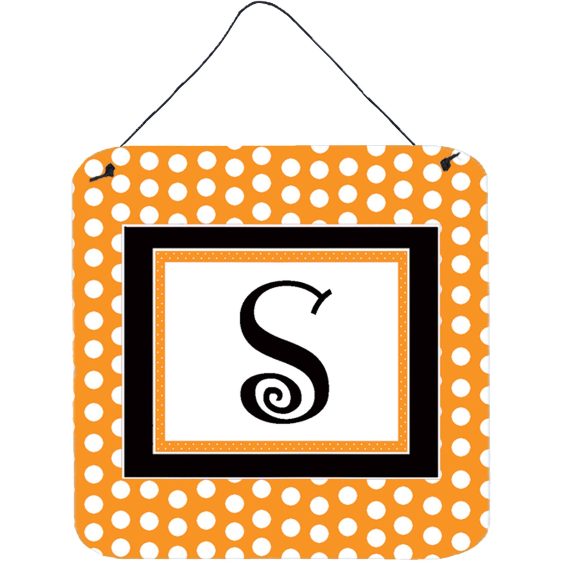 &quotCaroline's Treasures Letter S Initial Monogram-Orange Polka dots Wall or Door Hanging Prints, 6 x 6"", Multicolor"