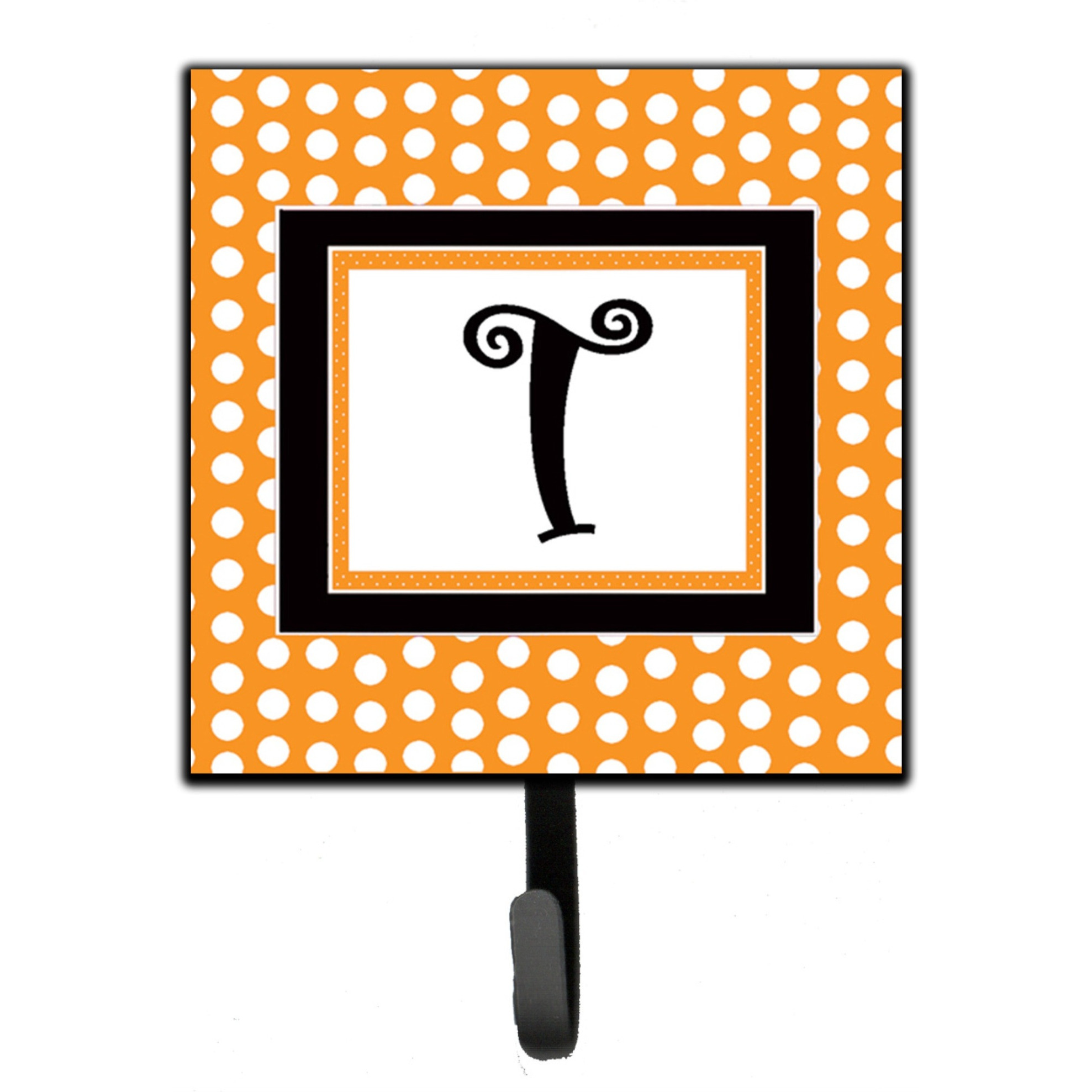 &quotCaroline's Treasures CJ1033-TSH4 Letter T Initial Monogram-Orange Polka Dots Leash Holder or Key Hook, Small, Multicolor"