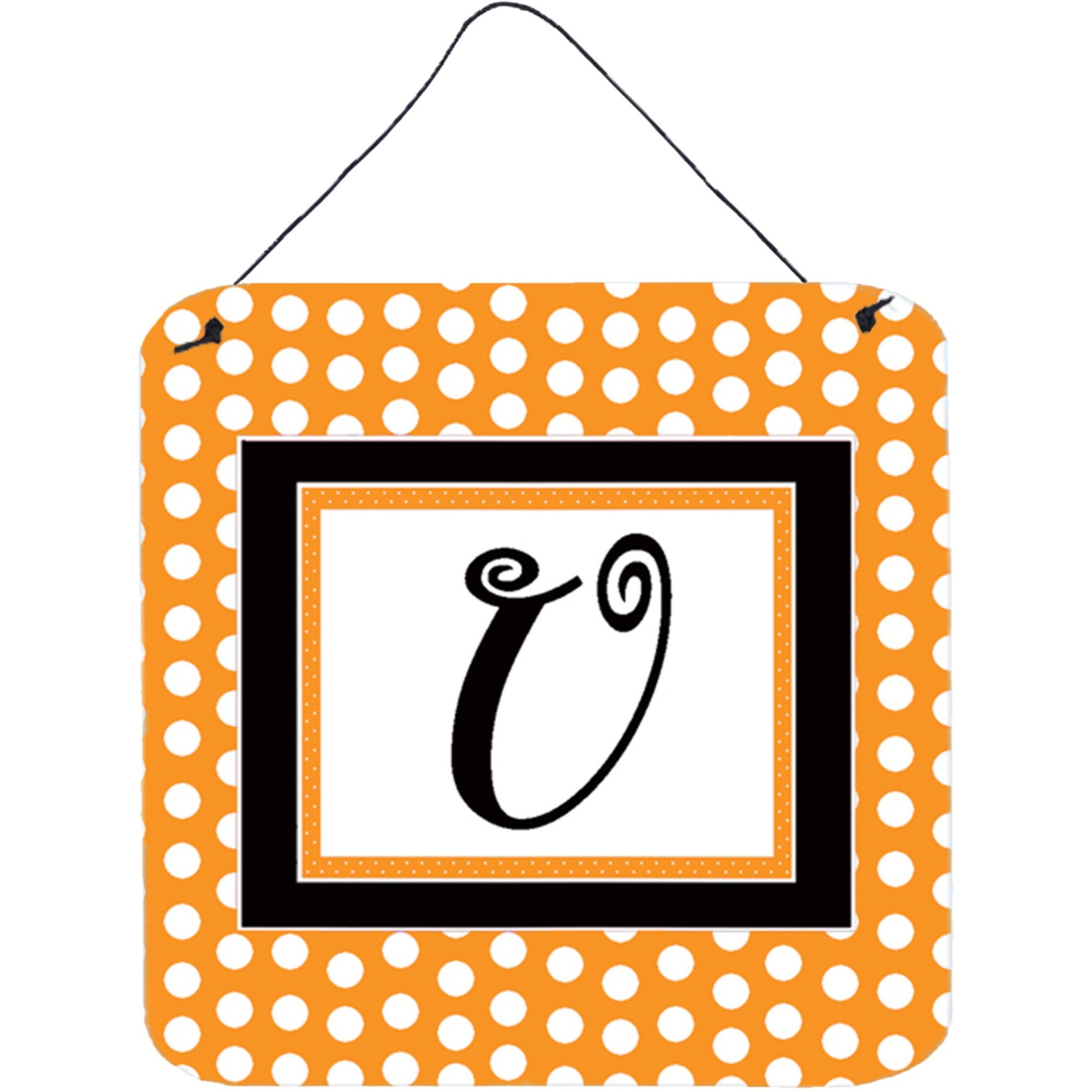 &quotCaroline's Treasures Letter U Initial Monogram-Orange Polka dots Wall or Door Hanging Prints, 6 x 6"", Multicolor"