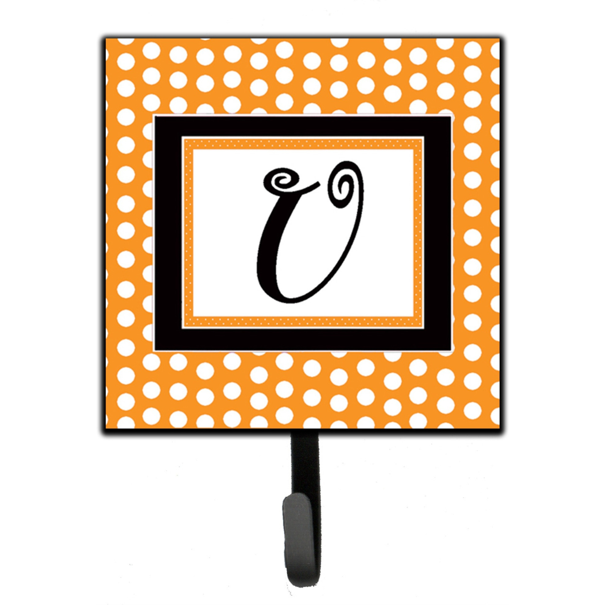 &quotCaroline's Treasures CJ1033-USH4 Letter U Initial Monogram-Orange Polka Dots Leash Holder or Key Hook, Small, Multicolor"