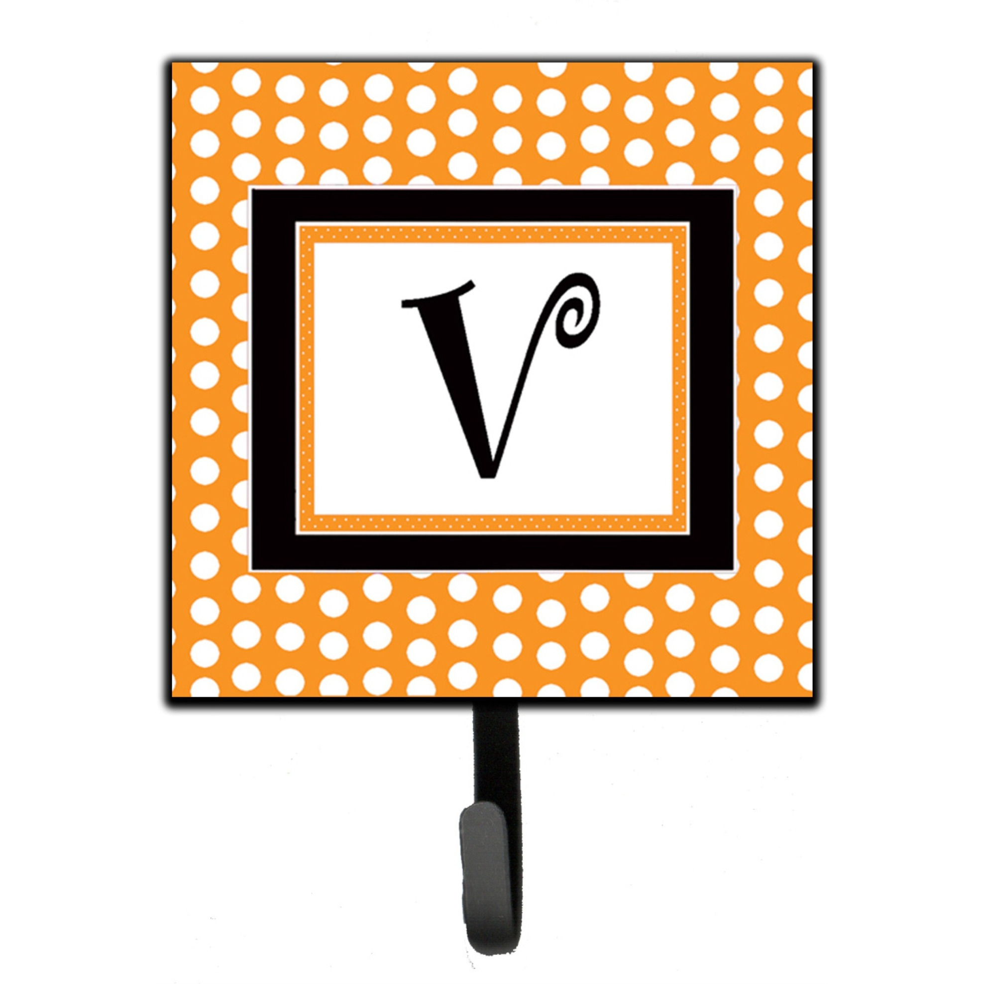&quotCaroline's Treasures CJ1033-VSH4 Letter V Initial Monogram-Orange Polka Dots Leash Holder or Key Hook, Small, Multicolor"