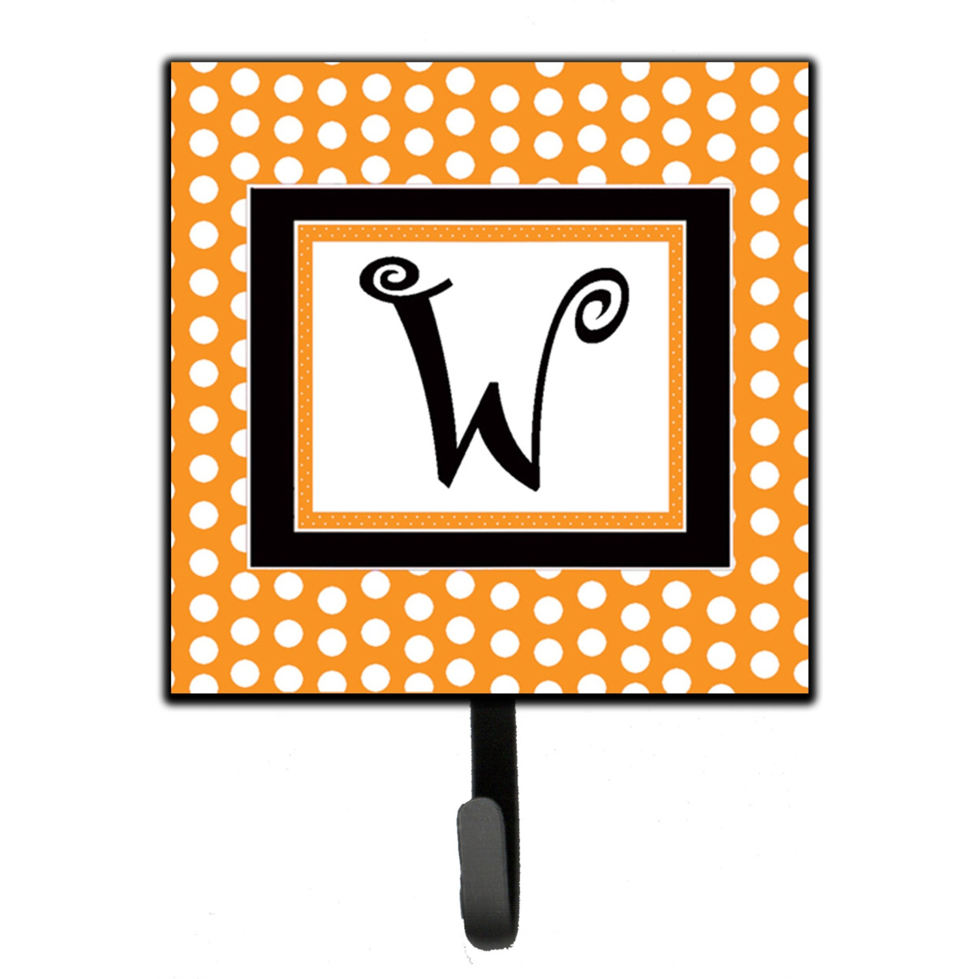&quotCaroline's Treasures CJ1033-WSH4 Letter W Initial Monogram-Orange Polka Dots Leash Holder or Key Hook, Small, Multicolor"