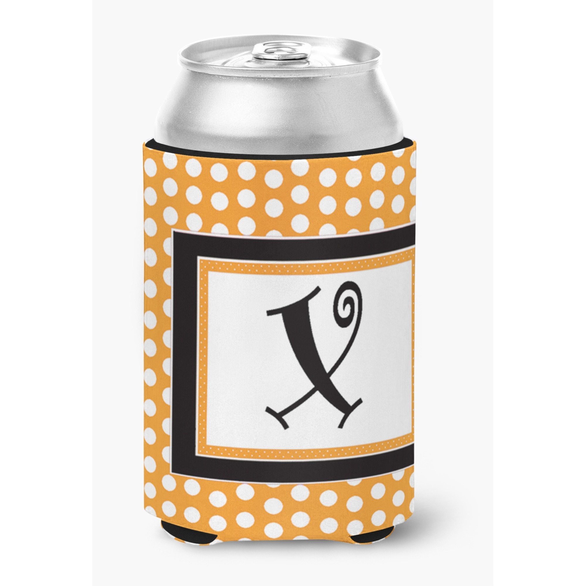 Letter X Initial Monogram - Orange Polkadots Can or Bottle Beverage Insulator Hugger