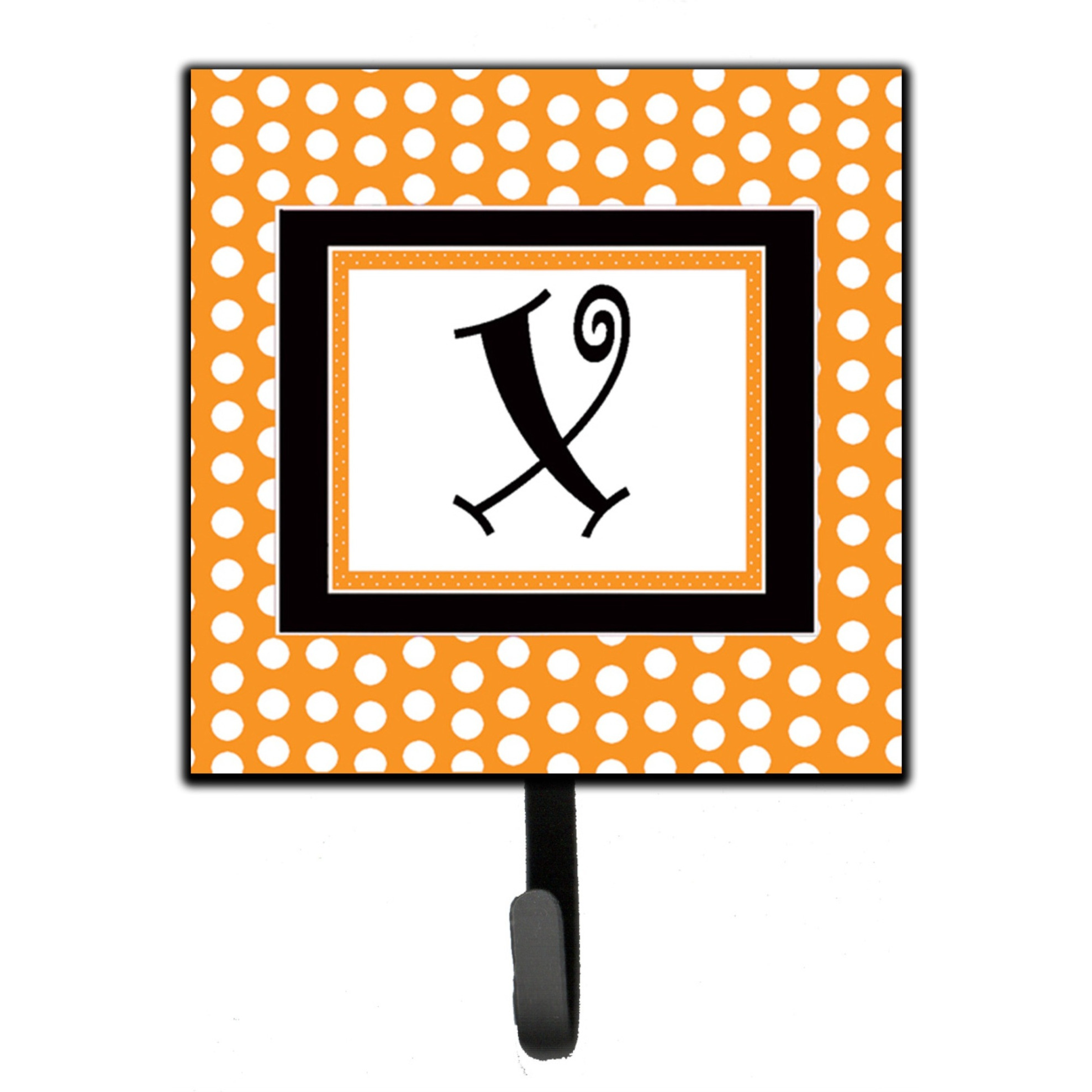 &quotCaroline's Treasures CJ1033-XSH4 Letter X Initial Monogram-Orange Polka Dots Leash Holder or Key Hook, Small, Multicolor"
