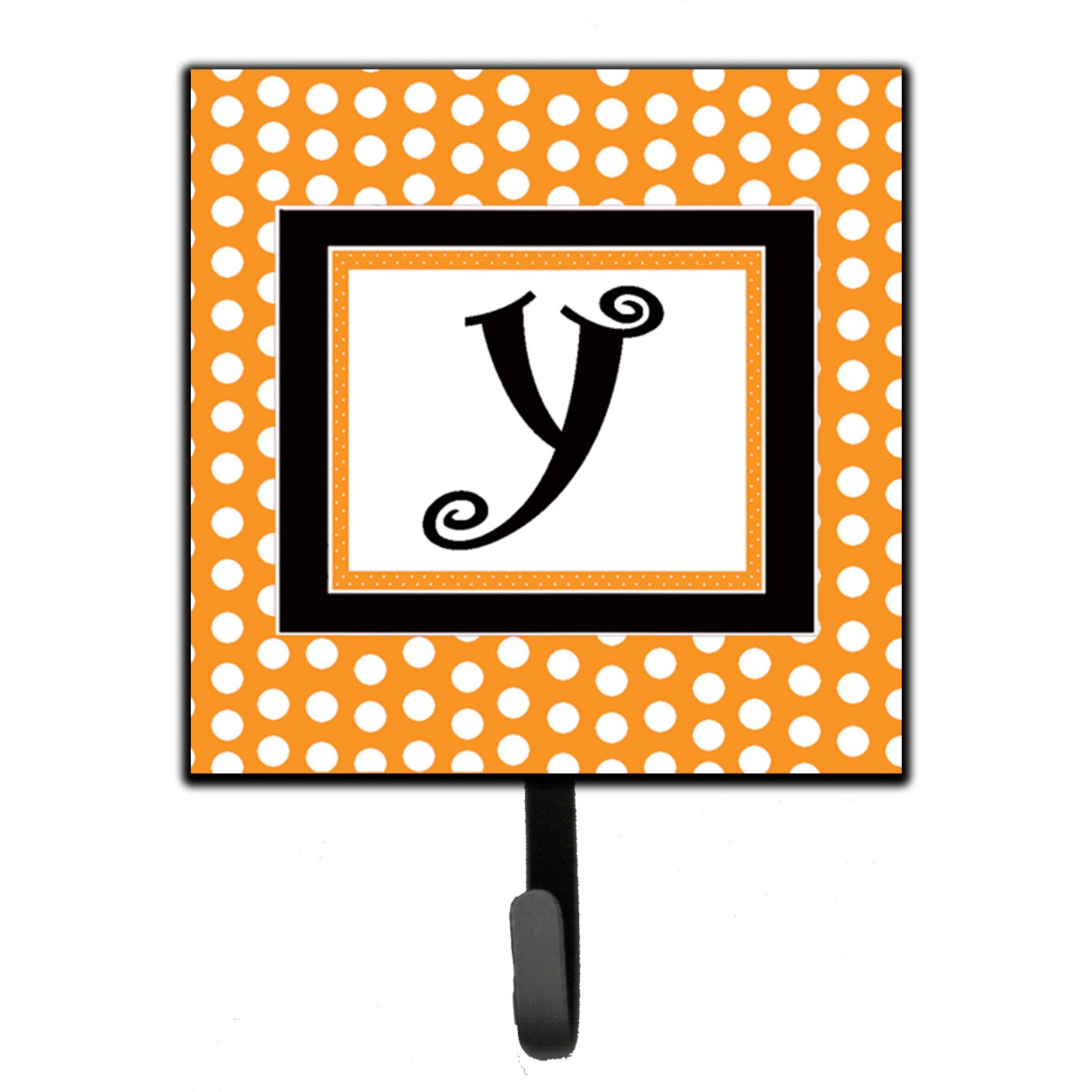 &quotCaroline's Treasures CJ1033-YSH4 Letter Y Initial Monogram-Orange Polka Dots Leash Holder or Key Hook, Small, Multicolor"