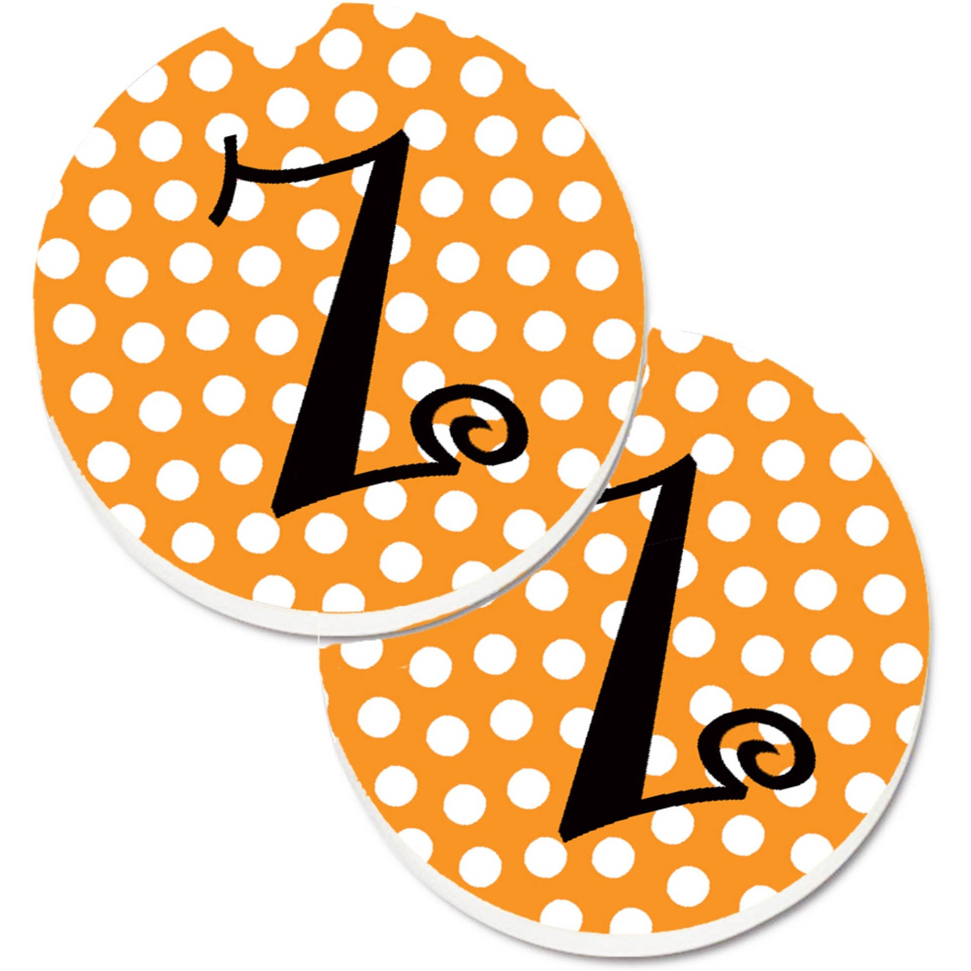 &quotCaroline's Treasures Monogram Initial Z Orange Polkadots Set of 2 Cup Holder Car Coasters CJ1033-ZCARC, 2.56, Multicolor"