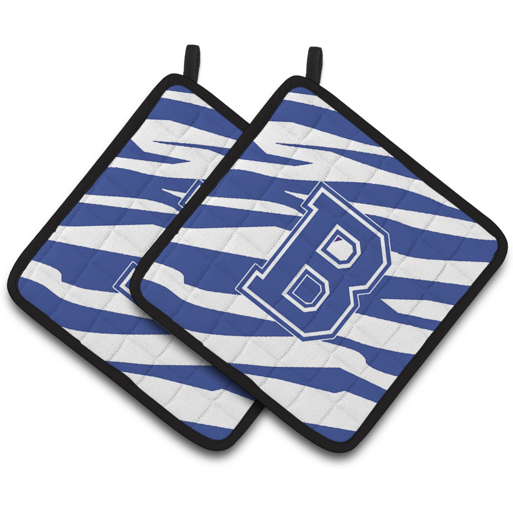 &quotCaroline's Treasures Monogram Initial B Tiger Stripe Blue & White Pair of Pot Holders CJ1034-BPTHD, 7.5HX7.5W, Multicolor"
