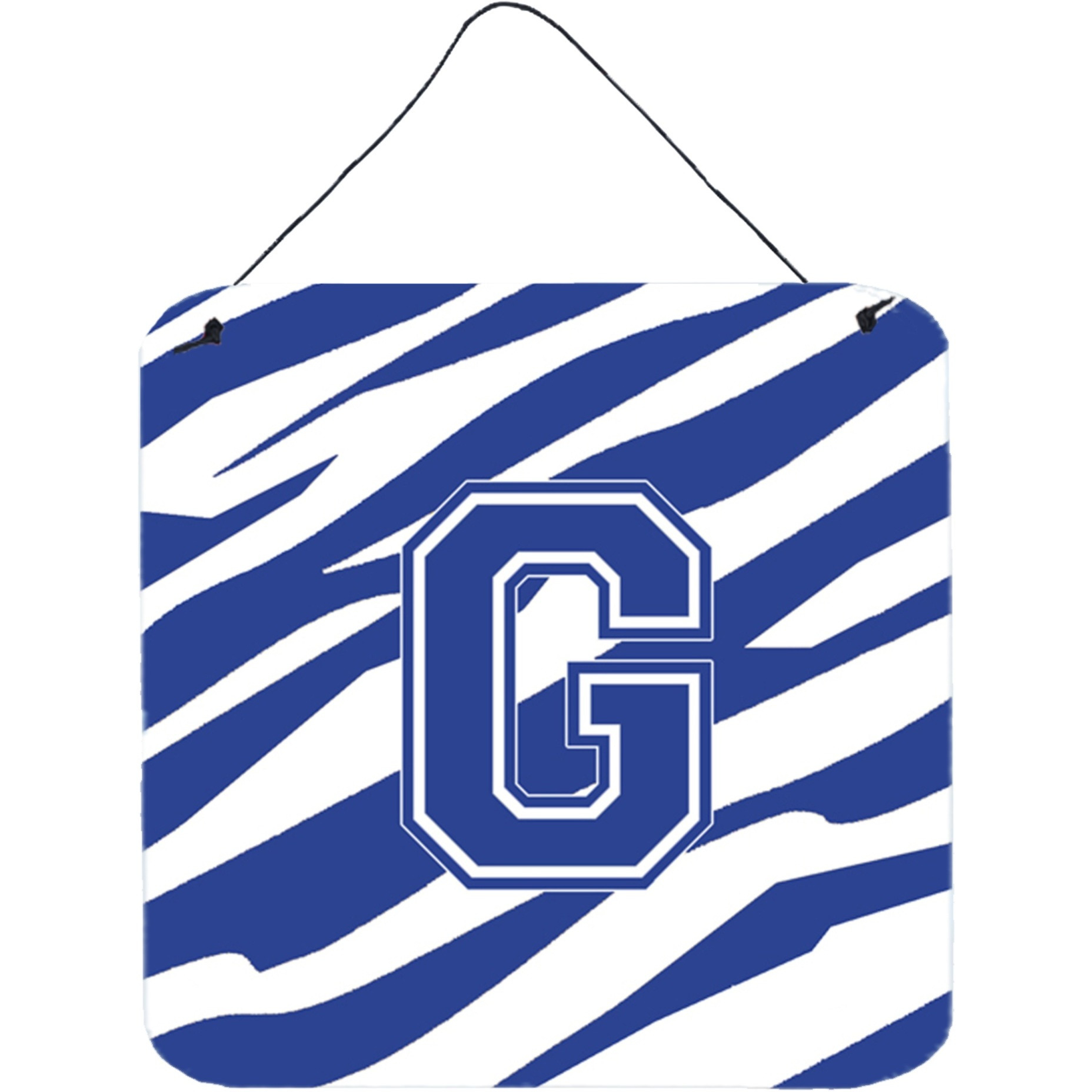 &quotCaroline's Treasures Letter G Initial Tiger Stripe Blue and White Wall or Door Hanging Prints, 6 x 6"", Multicolor"