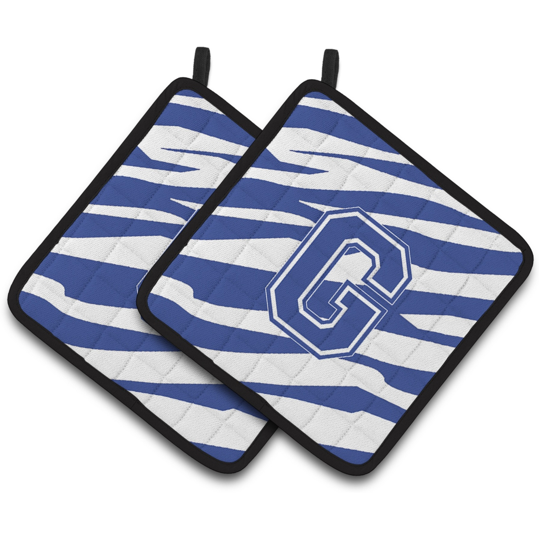 &quotCaroline's Treasures Monogram Initial G Tiger Stripe Blue & White Pair of Pot Holders CJ1034-GPTHD, 7.5HX7.5W, Multicolor"