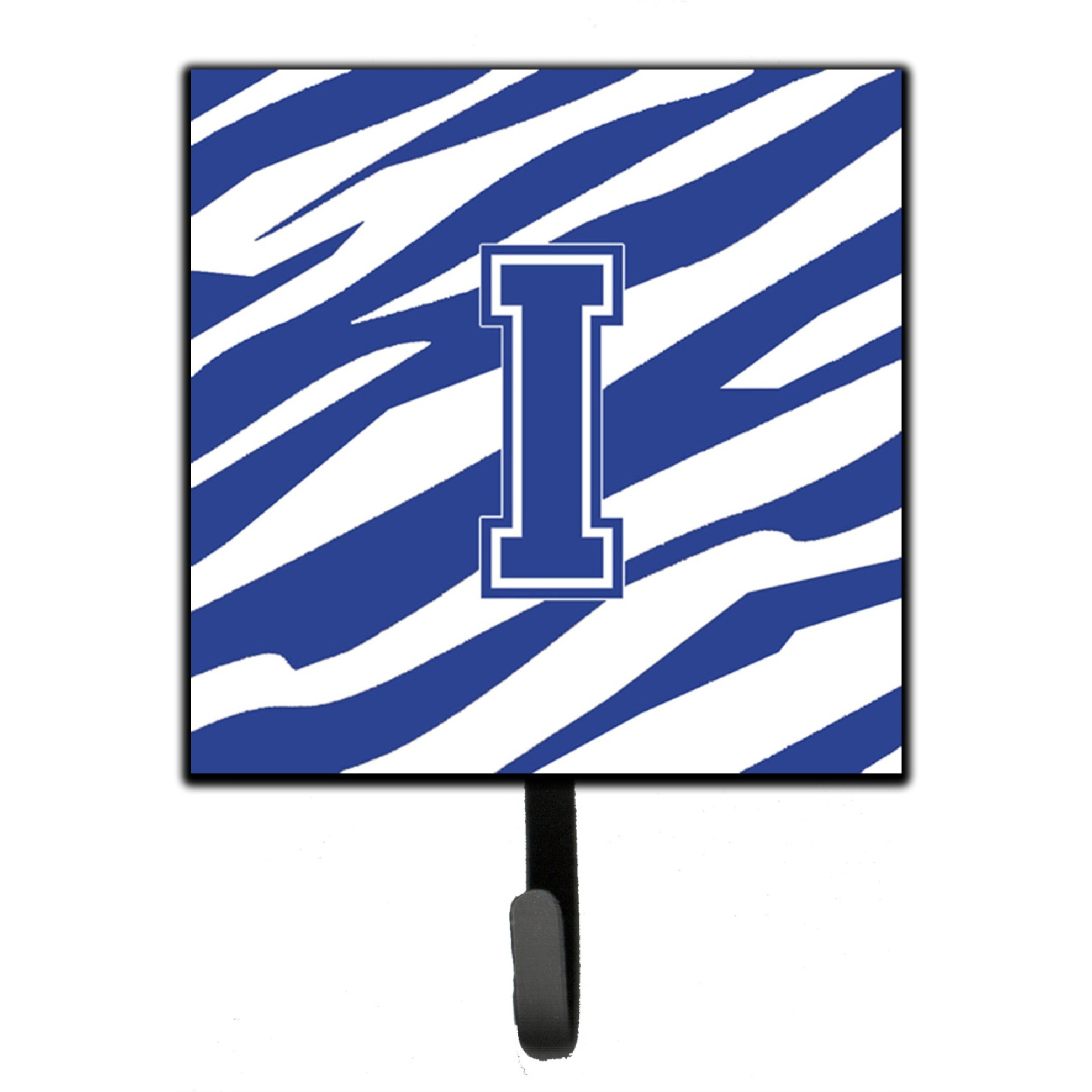 &quotCaroline's Treasures CJ1034-ISH4 Letter I Initial Tiger Stripe Blue and White Leash Holder or Key Hook, Small, Multicolor"