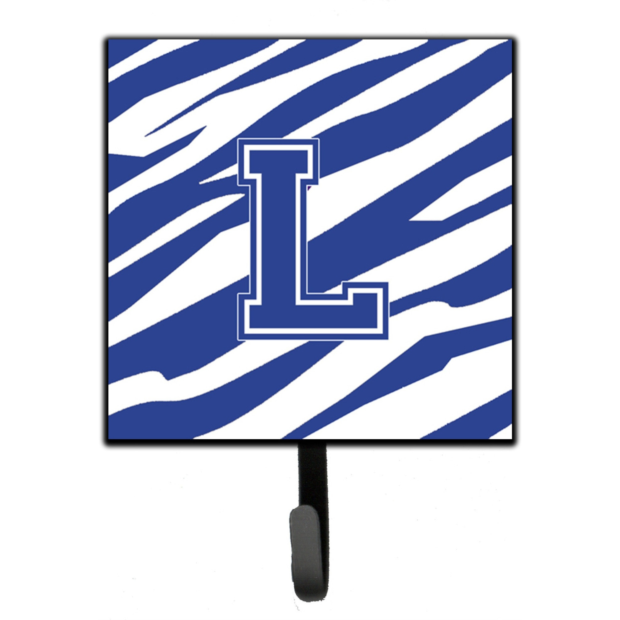 &quotCaroline's Treasures CJ1034-LSH4 Letter L Initial Tiger Stripe Blue and White Leash Holder or Key Hook, Small, Multicolor"