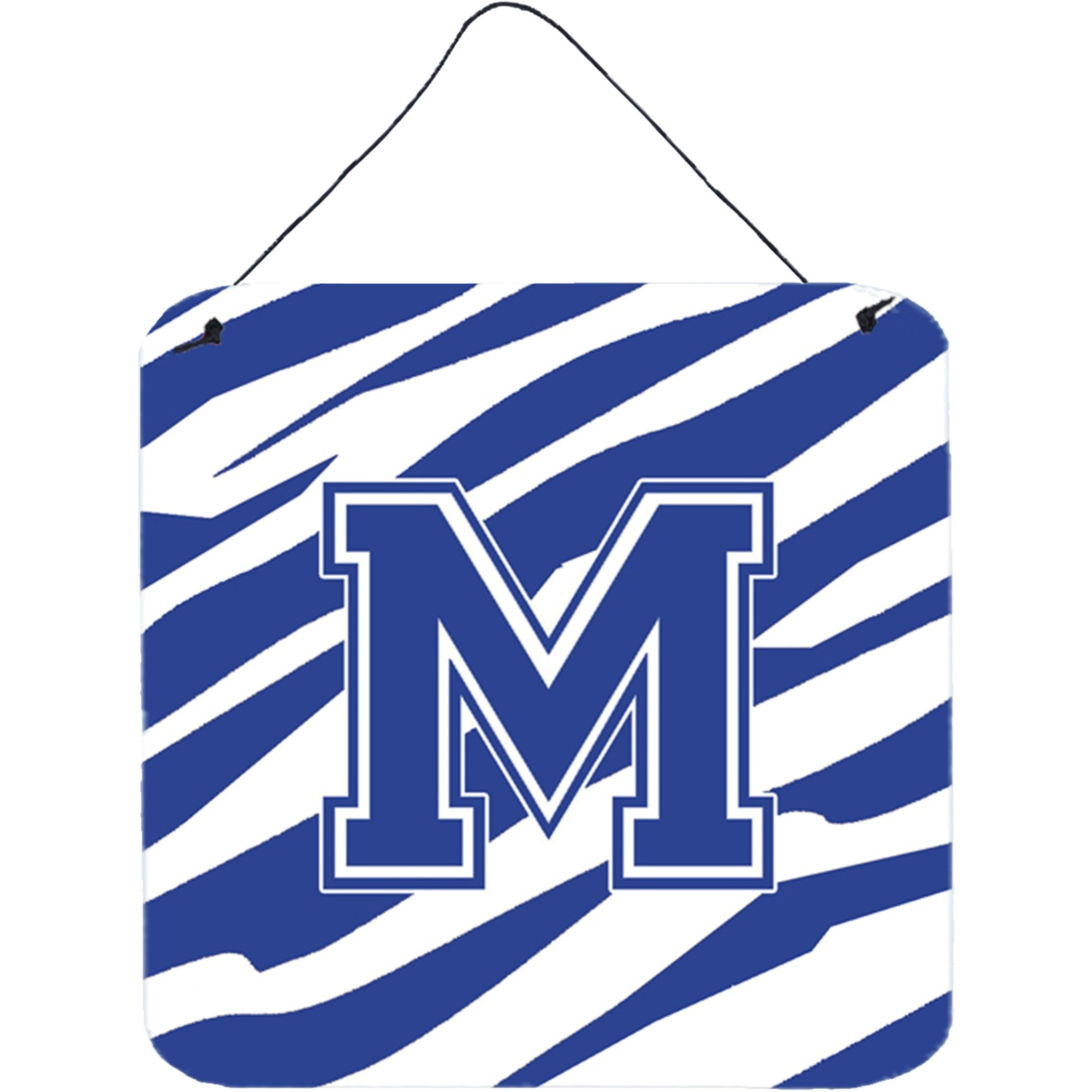 &quotCaroline's Treasures Letter M Initial Tiger Stripe Blue and White Wall or Door Hanging Prints, 6 x 6"", Multicolor"