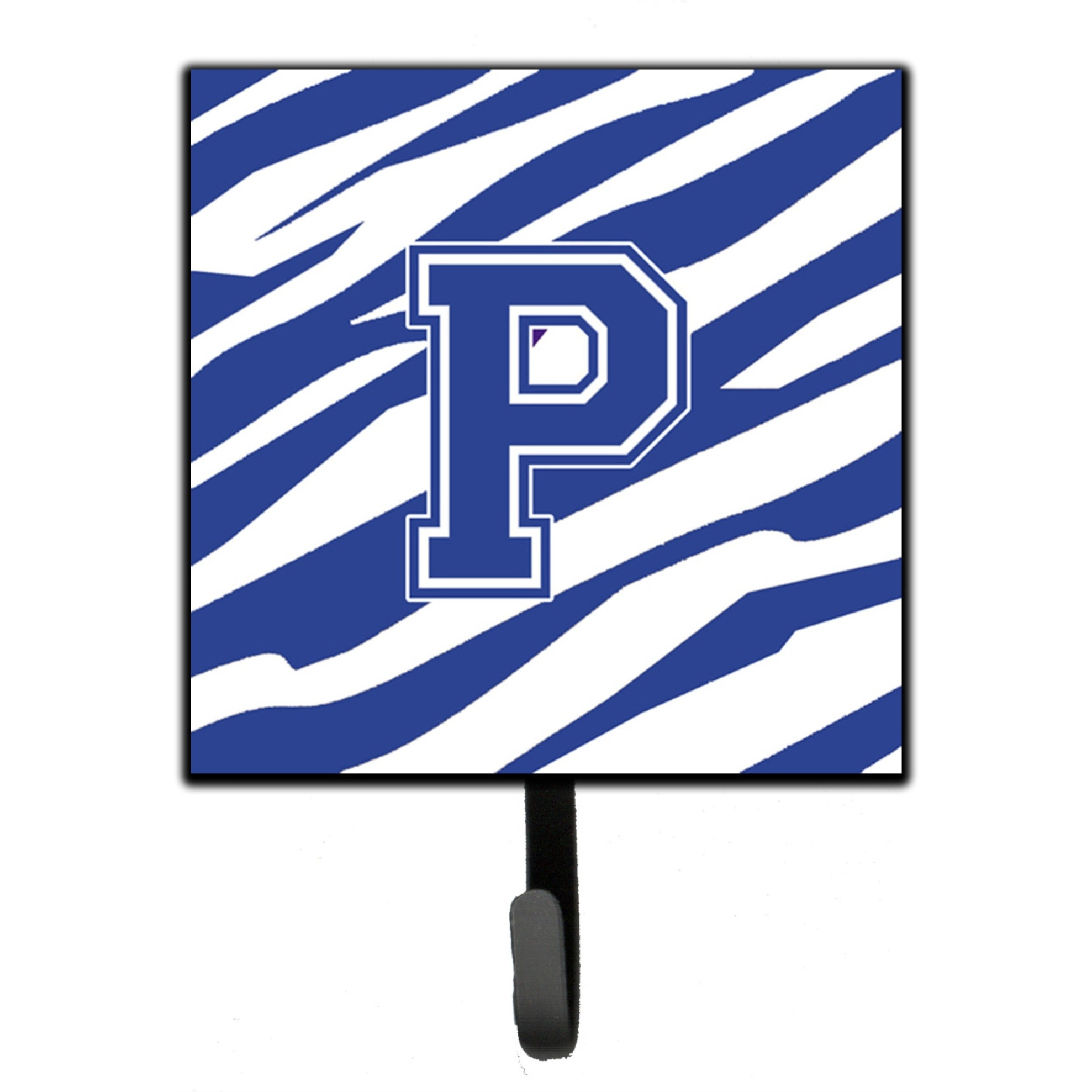 &quotCaroline's Treasures CJ1034-PSH4 Letter P Initial Tiger Stripe Blue and White Leash Holder or Key Hook, Small, Multicolor"