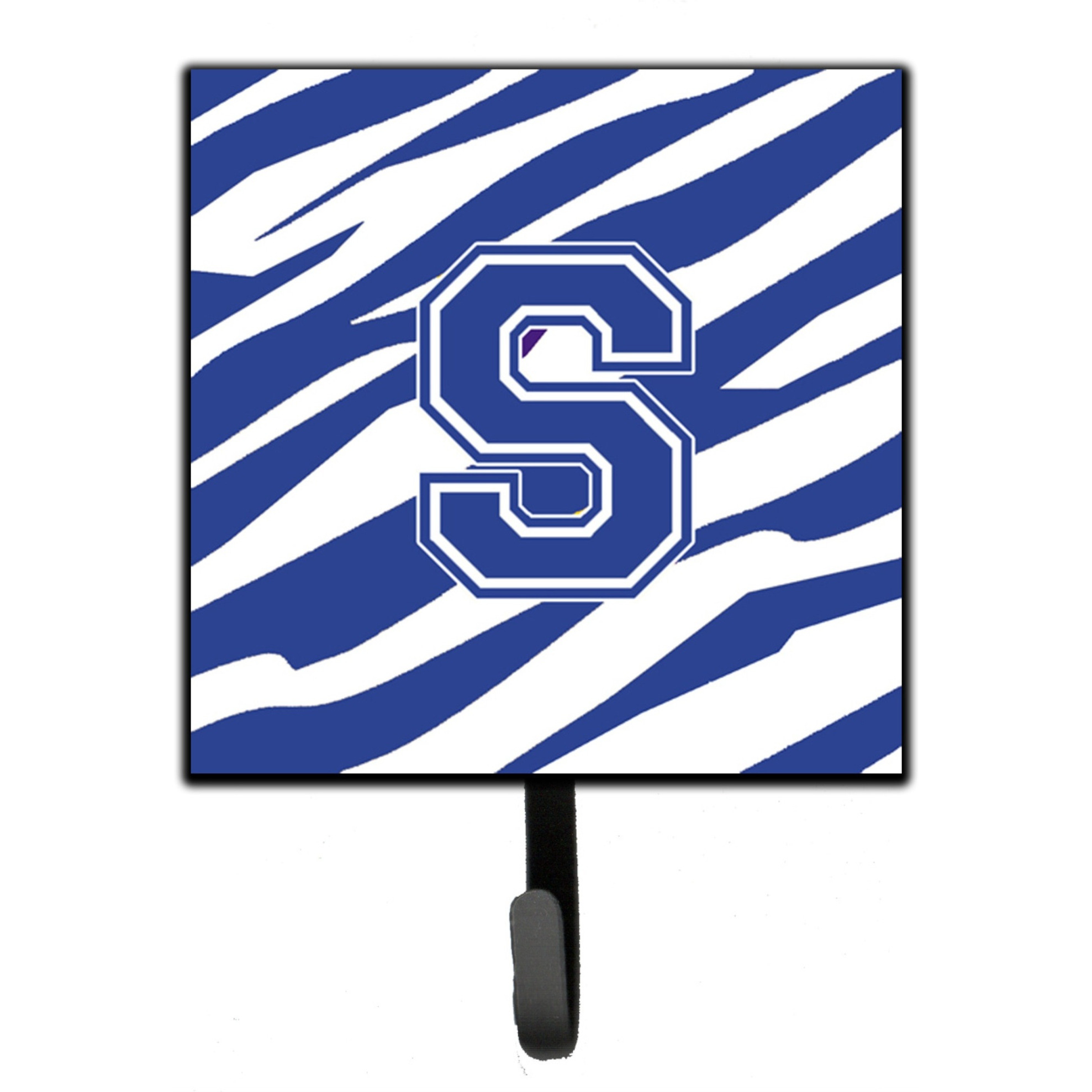 &quotCaroline's Treasures CJ1034-SSH4 Letter S Initial Tiger Stripe Blue and White Leash Holder or Key Hook, Small, Multicolor"
