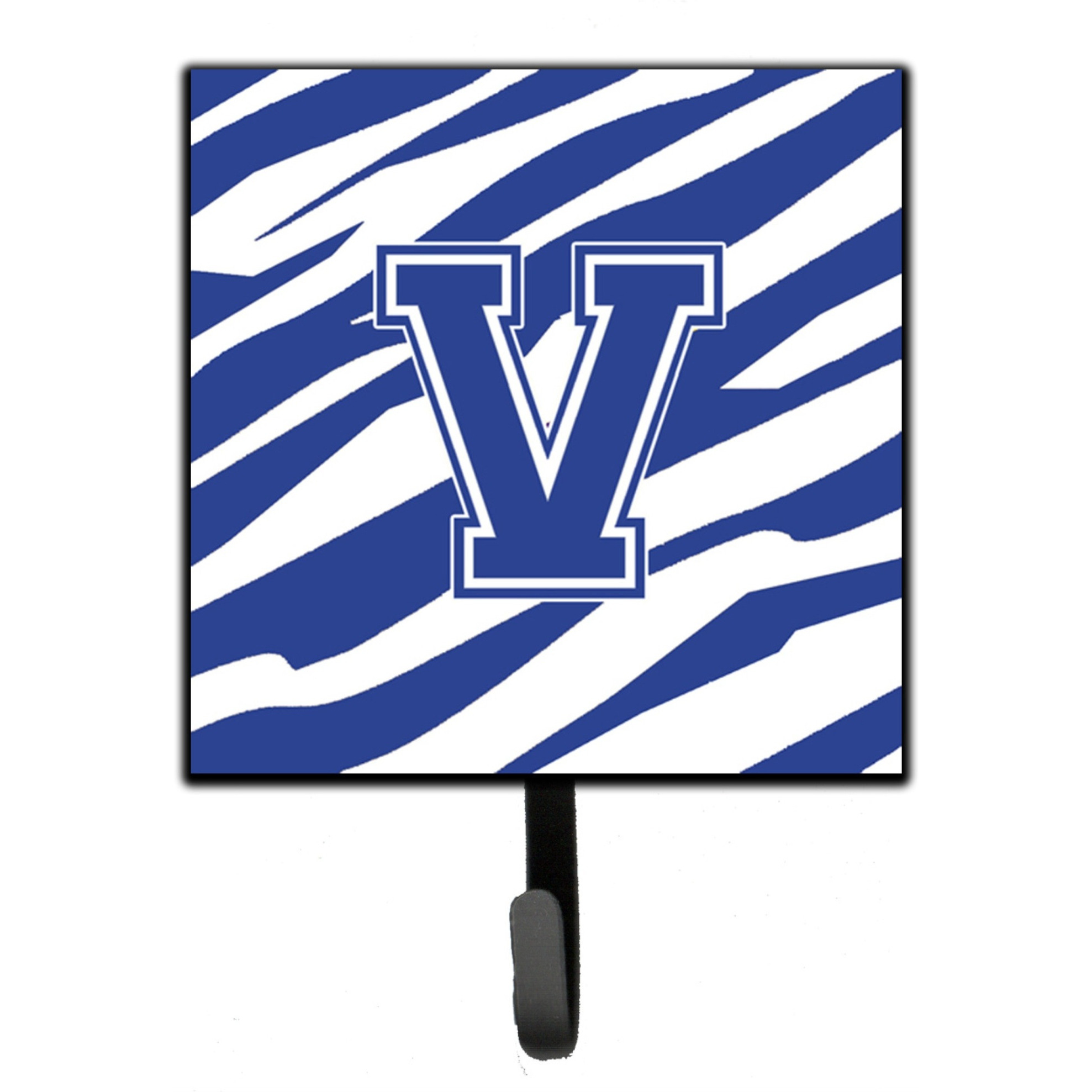 &quotCaroline's Treasures CJ1034-VSH4 Letter V Initial Tiger Stripe Blue and White Leash Holder or Key Hook, Small, Multicolor"