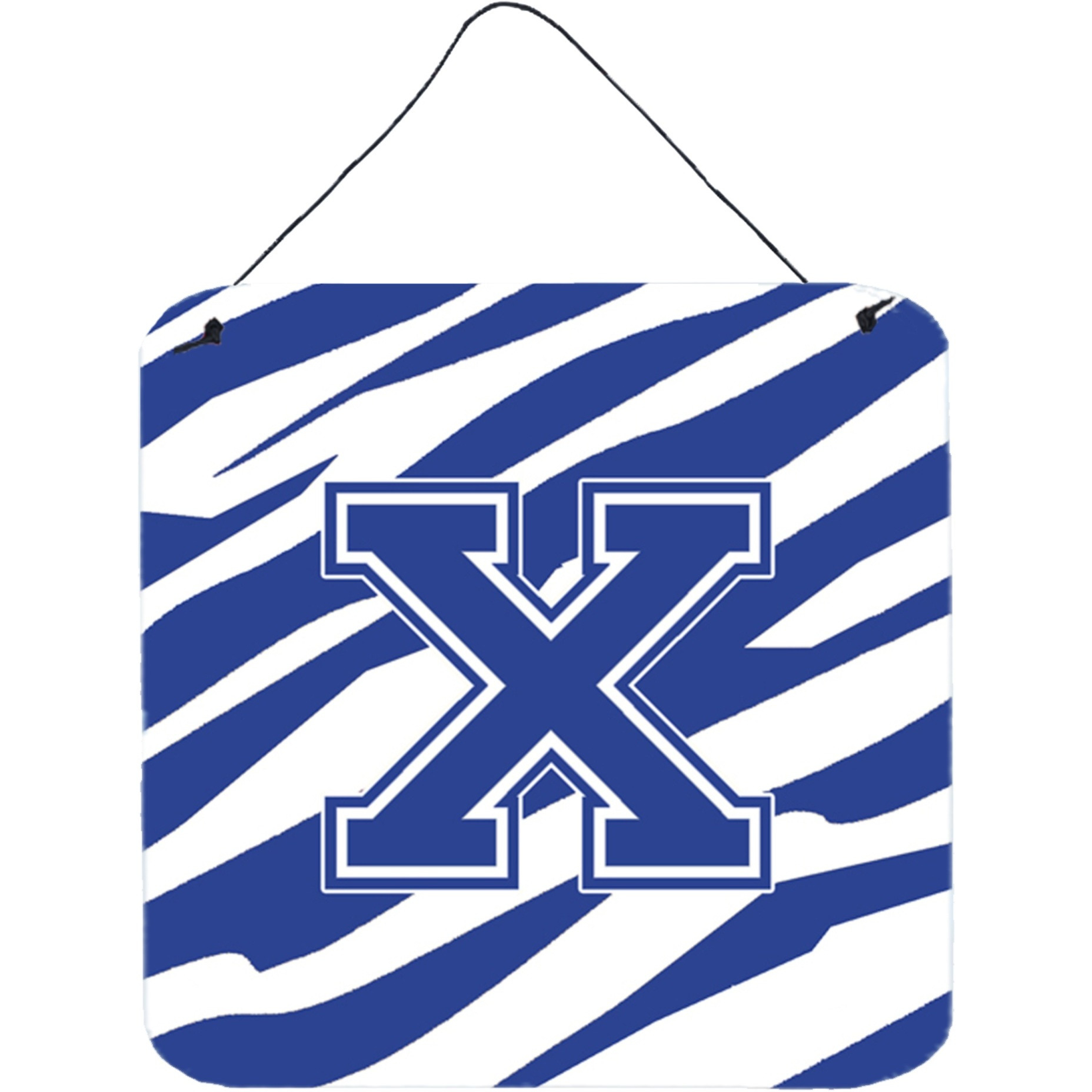 &quotCaroline's Treasures Letter X Initial Tiger Stripe Blue and White Wall or Door Hanging Prints, 6 x 6"", Multicolor"