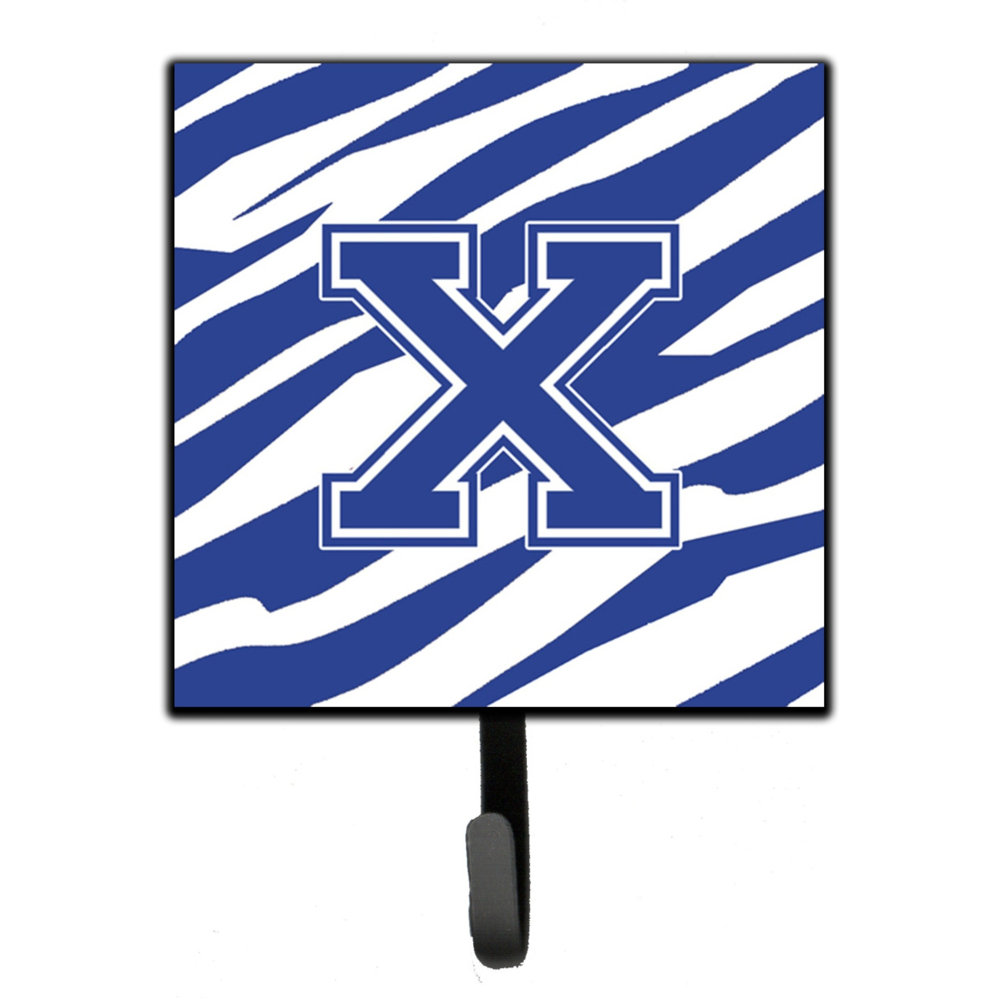 &quotCaroline's Treasures CJ1034-XSH4 Letter X Initial Tiger Stripe Blue and White Leash Holder or Key Hook, Small, Multicolor"