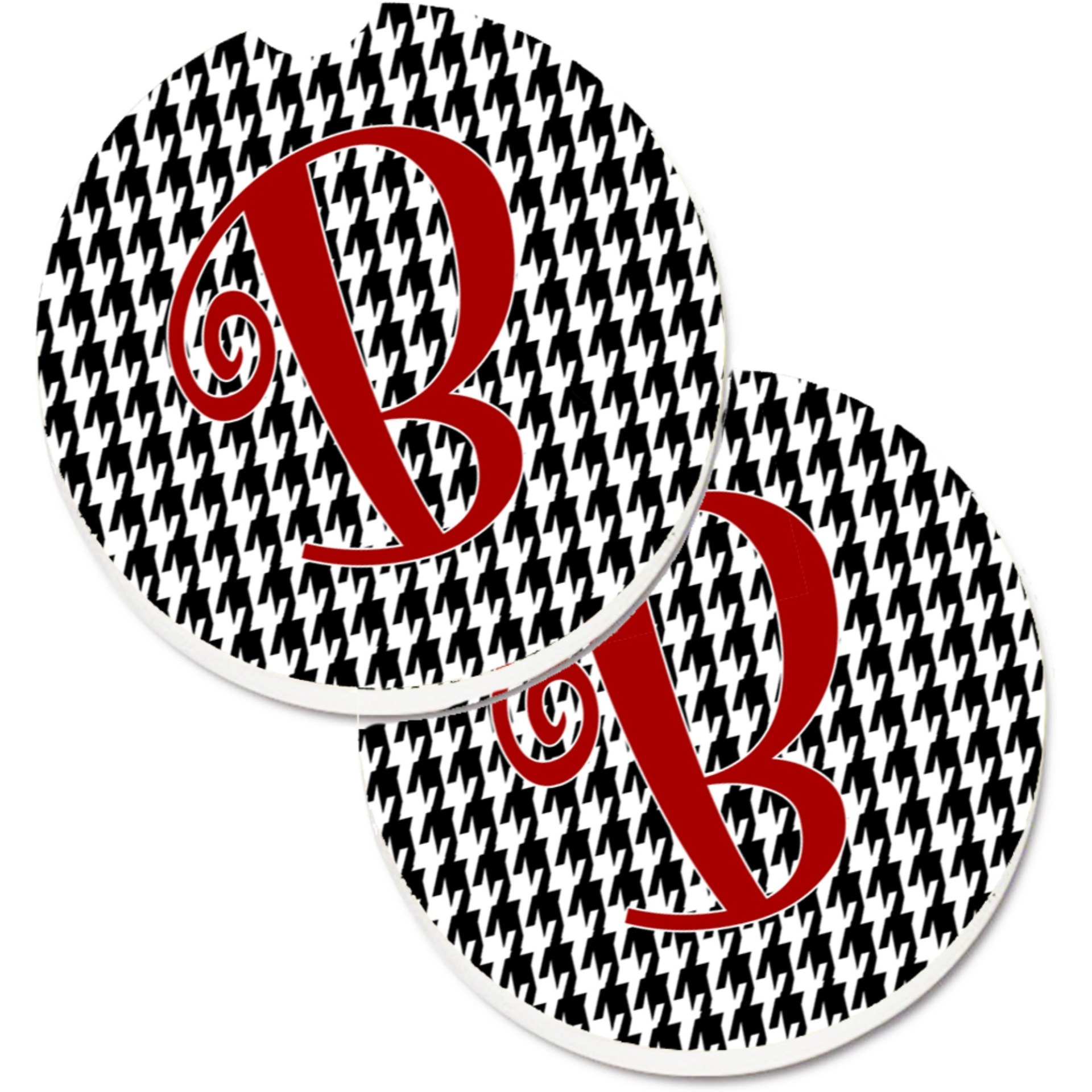 &quotCaroline's Treasures Monogram Initial B Houndstooth black Set of 2 Cup Holder Car Coasters CJ1035-BCARC, 2.56, Multicolor"