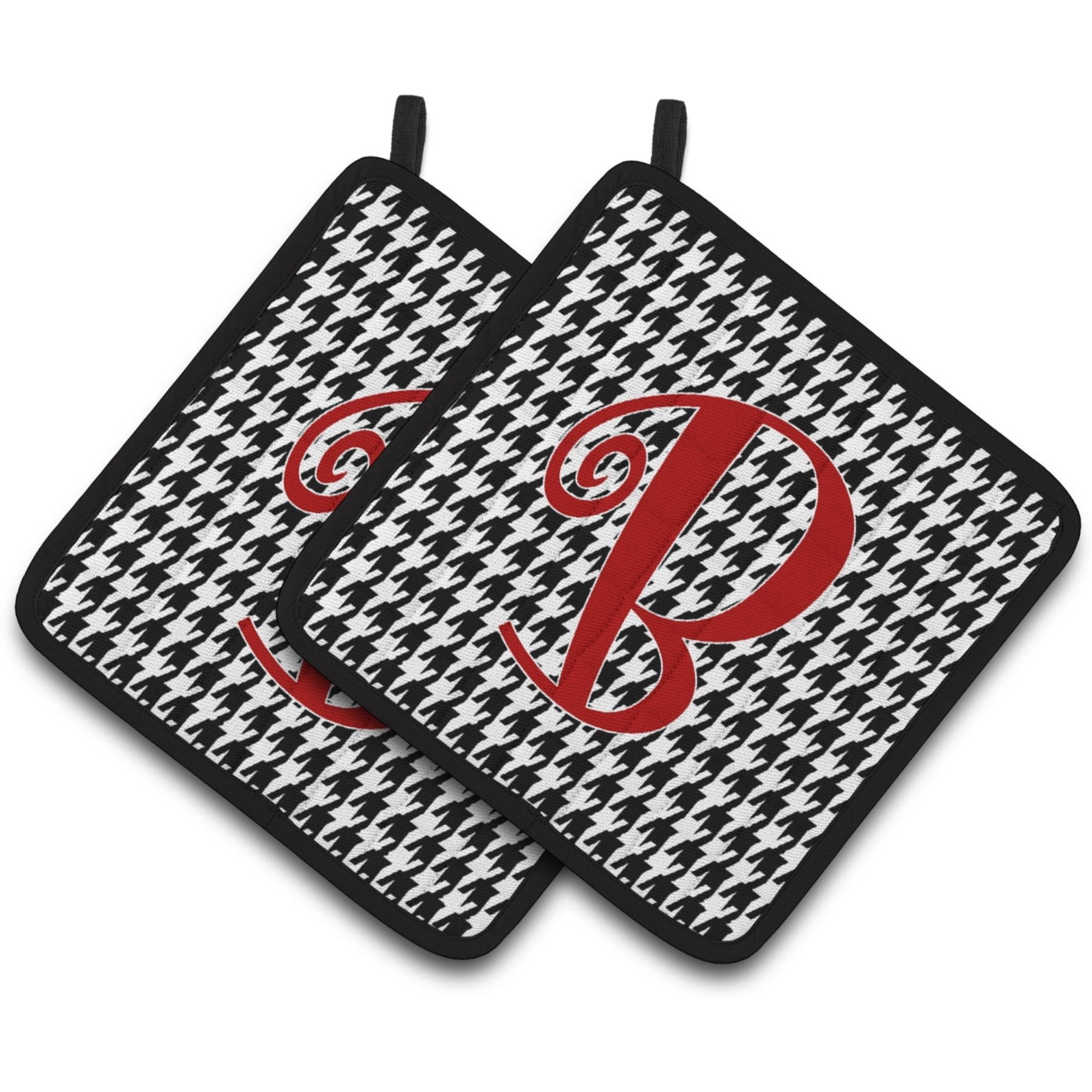 &quotCaroline's Treasures Monogram Initial B Houndstooth black Pair of Pot Holders CJ1035-BPTHD, 7.5HX7.5W, Multicolor"