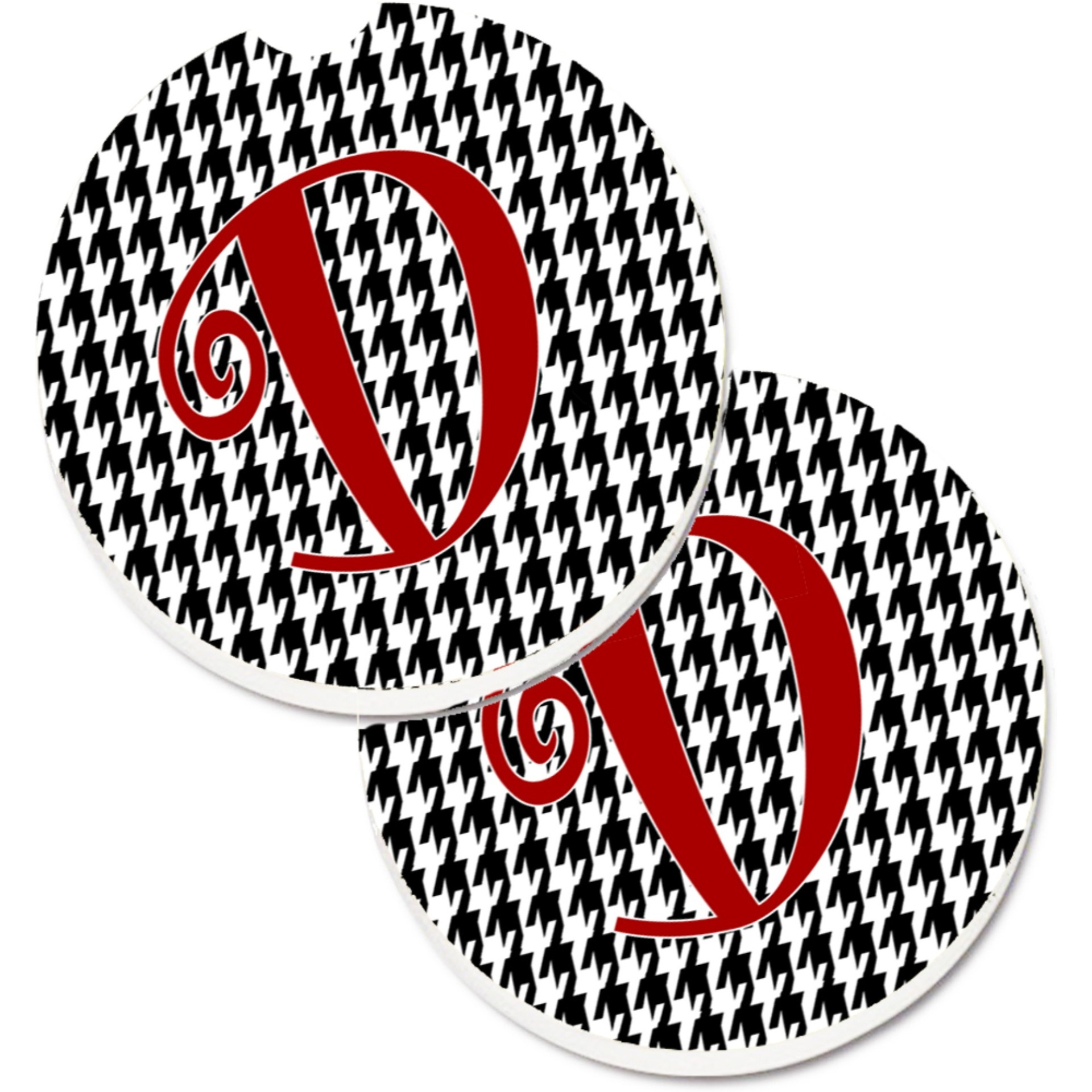 &quotCaroline's Treasures Monogram Initial D Houndstooth black Set of 2 Cup Holder Car Coasters CJ1035-DCARC, 2.56, Multicolor"
