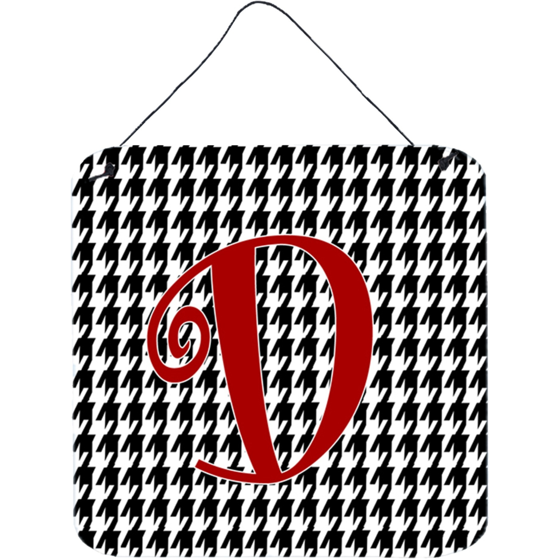 &quotCaroline's Treasures Letter D Initial Monogram-Houndstooth Black Wall or Door Hanging Prints, 6 x 6"", Multicolor"
