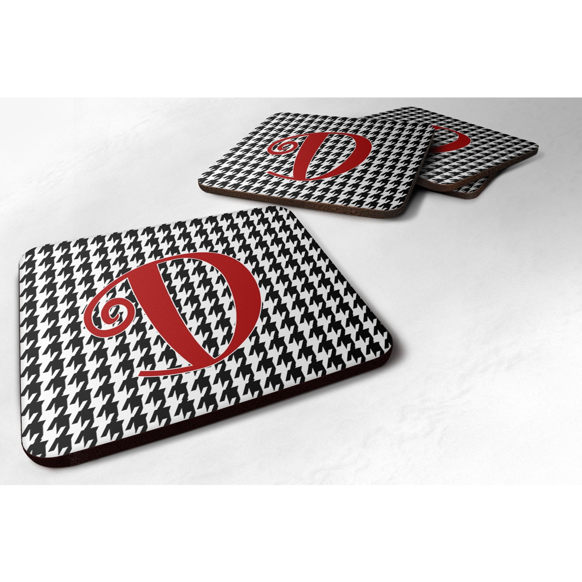 &quotCaroline's Treasures CJ1035-DFC Monogram-Houndstooth Black Foam Coasters (Set of 4), Initial Letter D, 3.5"" H x 3.5"" W, Multicolor"
