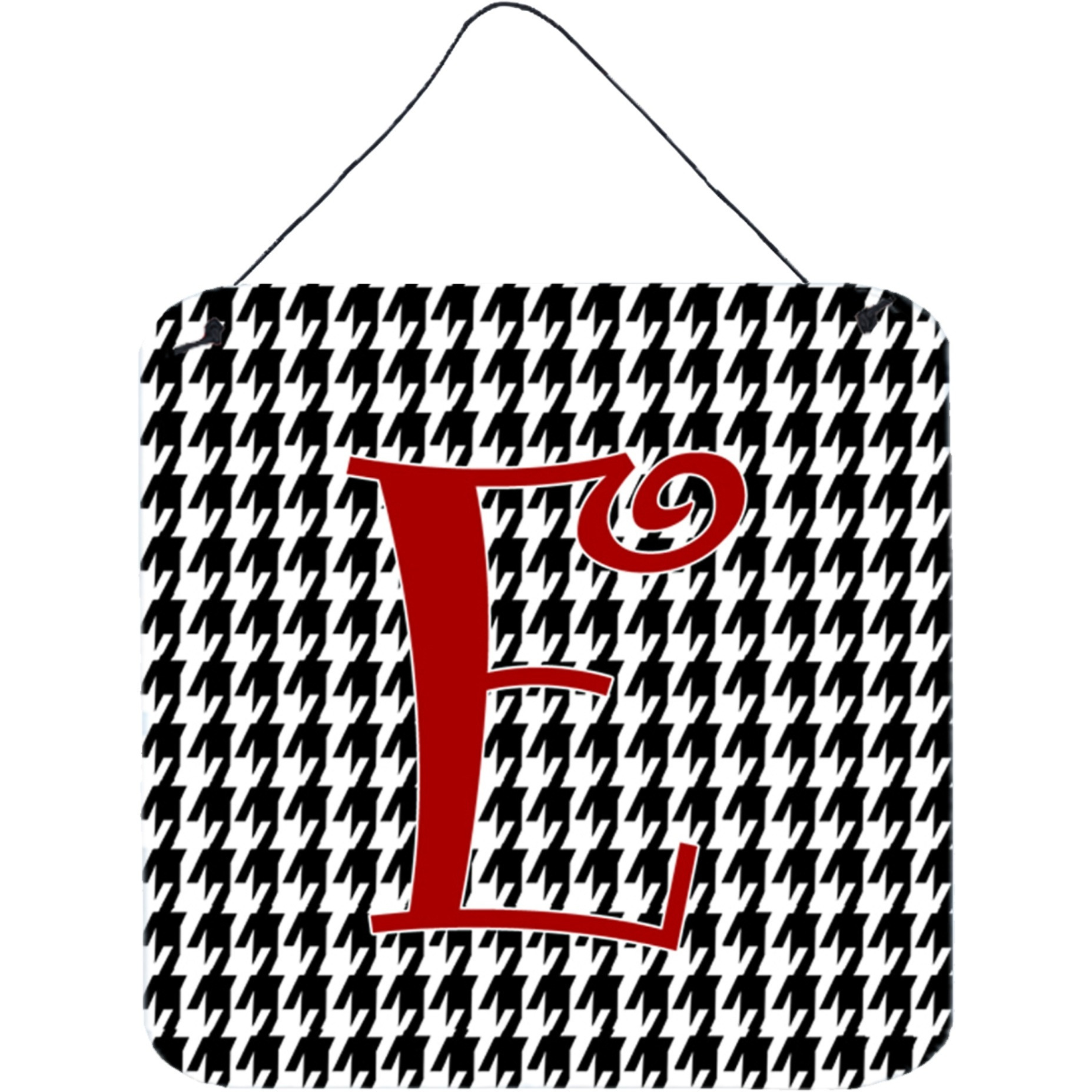 &quotCaroline's Treasures Letter E Initial Monogram-Houndstooth Black Wall or Door Hanging Prints, 6 x 6"", Multicolor"