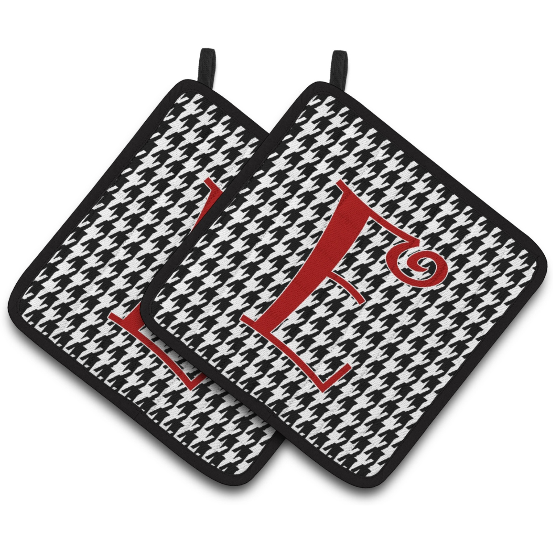 &quotCaroline's Treasures Monogram Initial E Houndstooth black Pair of Pot Holders CJ1035-EPTHD, 7.5HX7.5W, Multicolor"