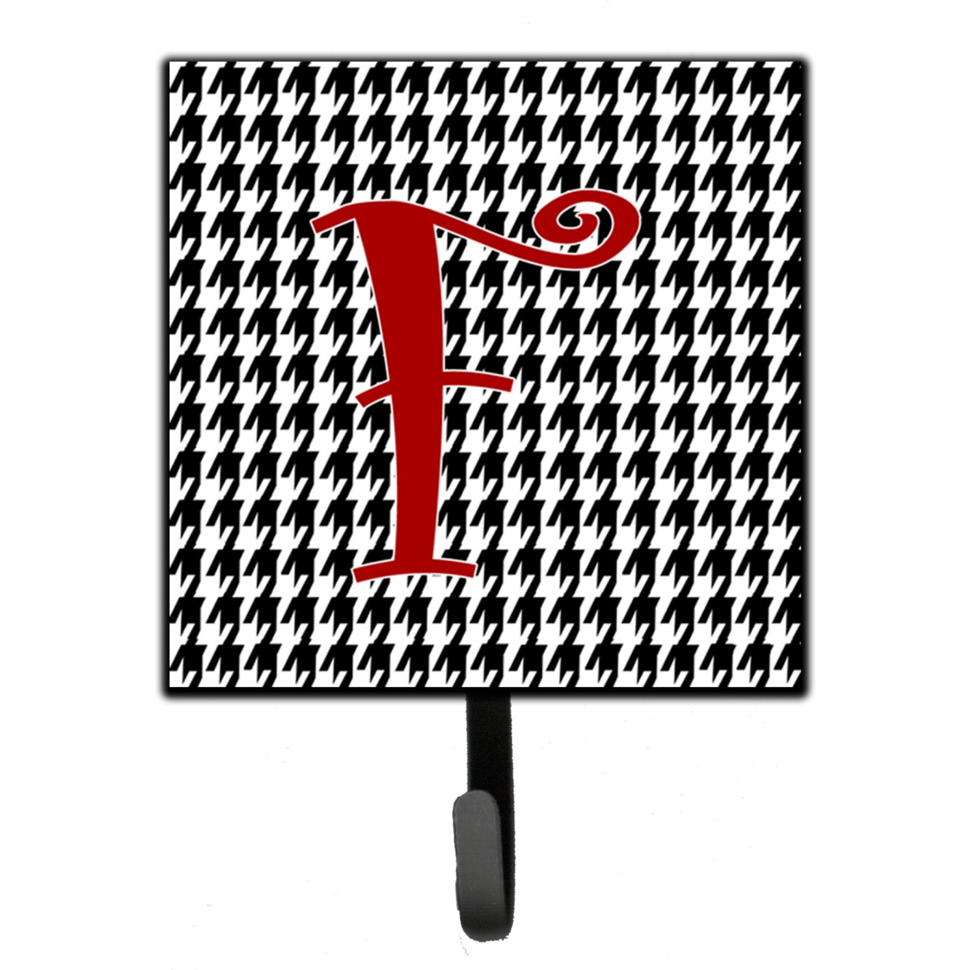 &quotCaroline's Treasures CJ1035-FSH4 Letter F Initial Monogram-Hounds Tooth Black Leash Holder or Key Hook, Small, Multicolor"