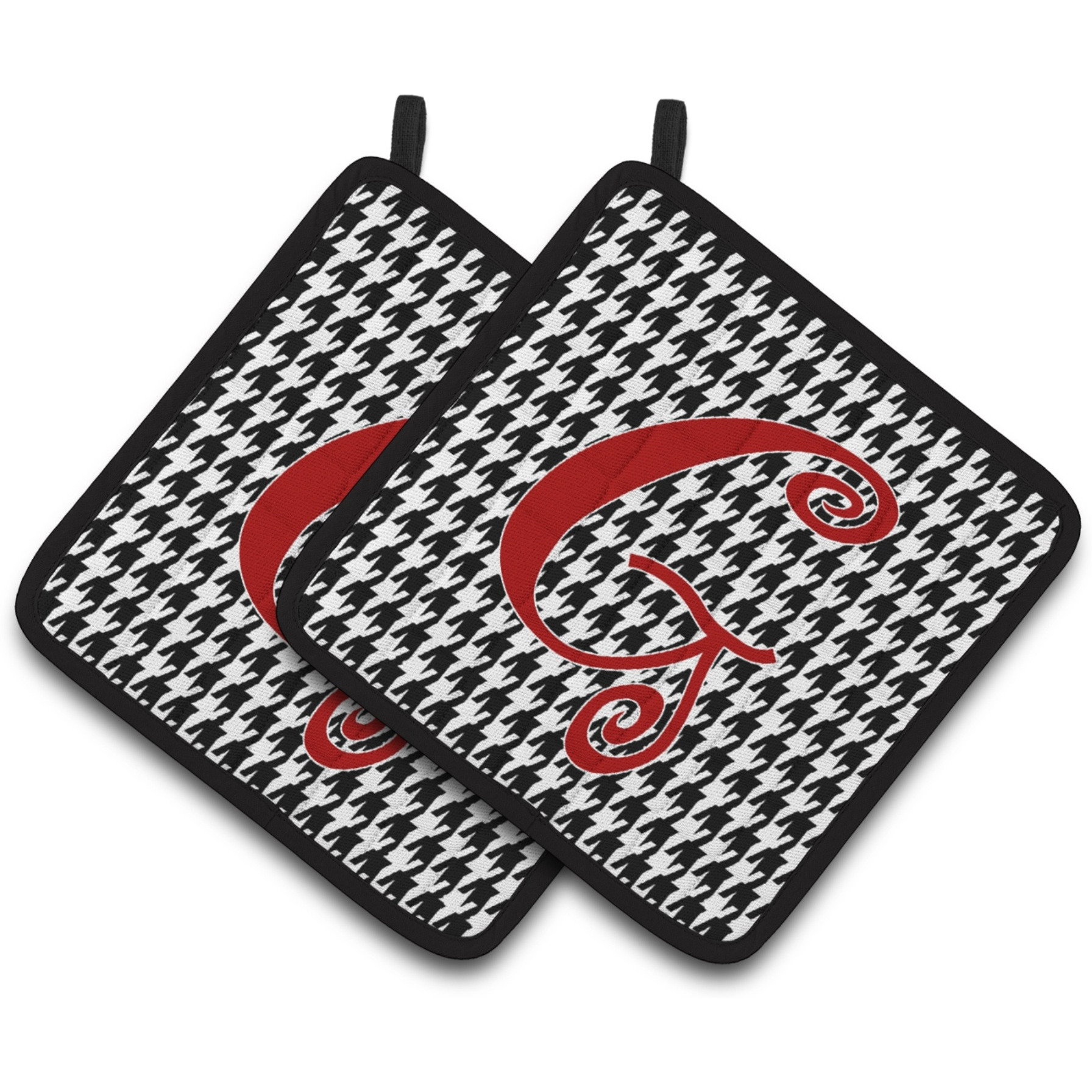 &quotCaroline's Treasures Monogram Initial G Houndstooth black Pair of Pot Holders CJ1035-GPTHD, 7.5HX7.5W, Multicolor"