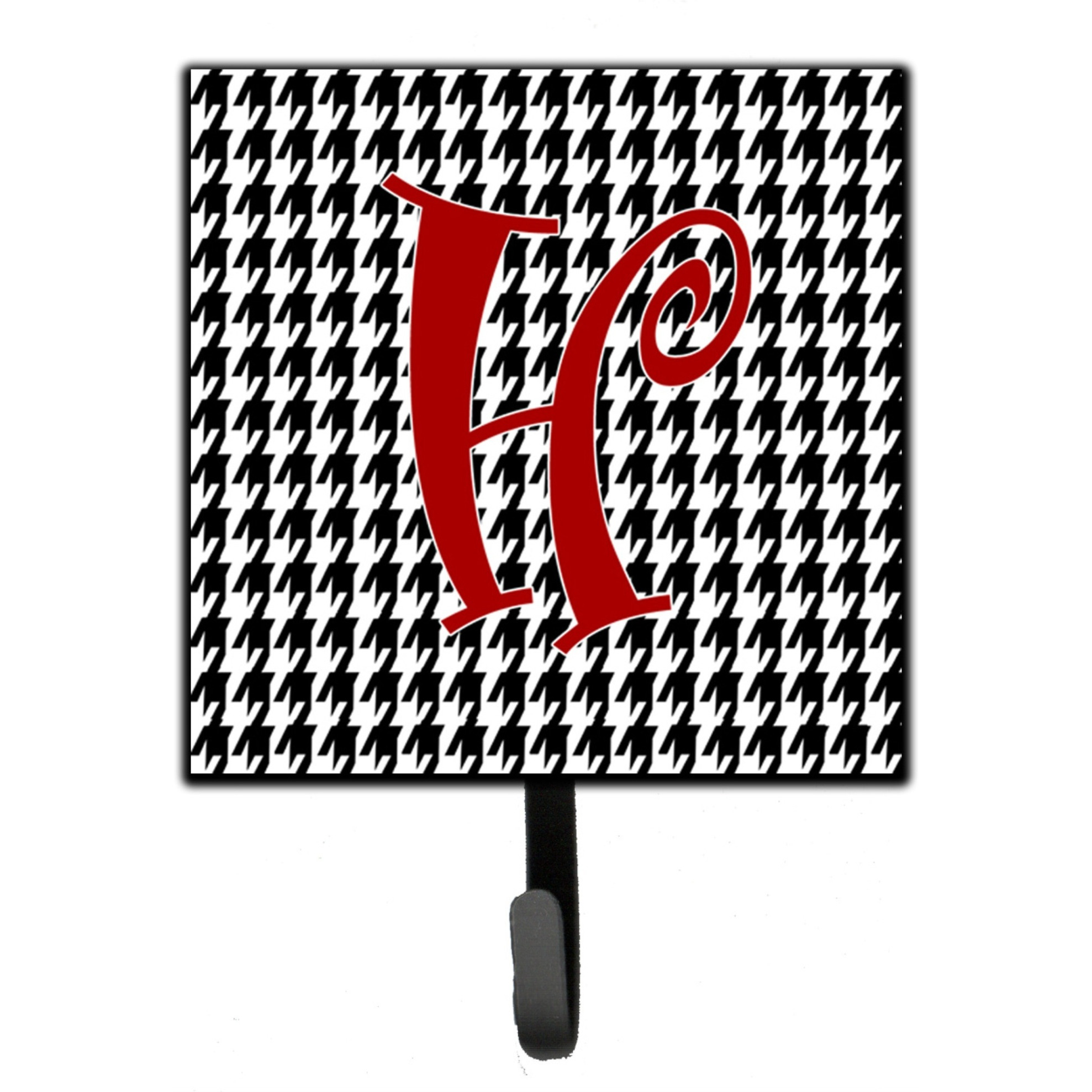 &quotCaroline's Treasures CJ1035-HSH4 Letter H Initial Monogram-Hounds Tooth Black Leash Holder or Key Hook, Small, Multicolor"