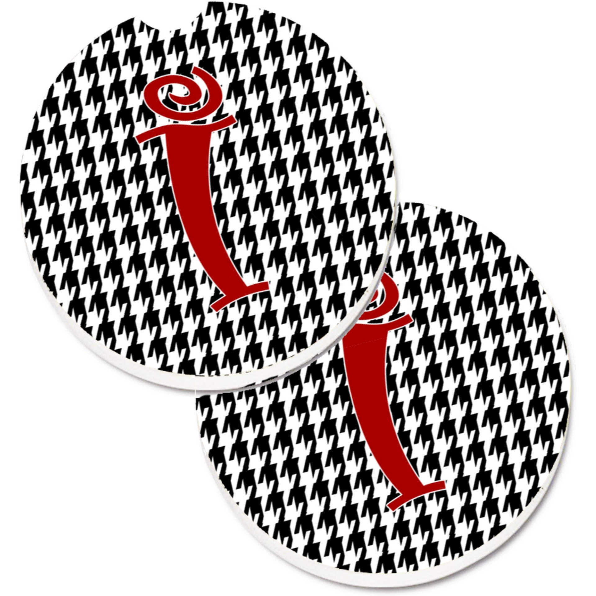 &quotCaroline's Treasures Monogram Initial I Houndstooth black Set of 2 Cup Holder Car Coasters CJ1035-ICARC, 2.56, Multicolor"