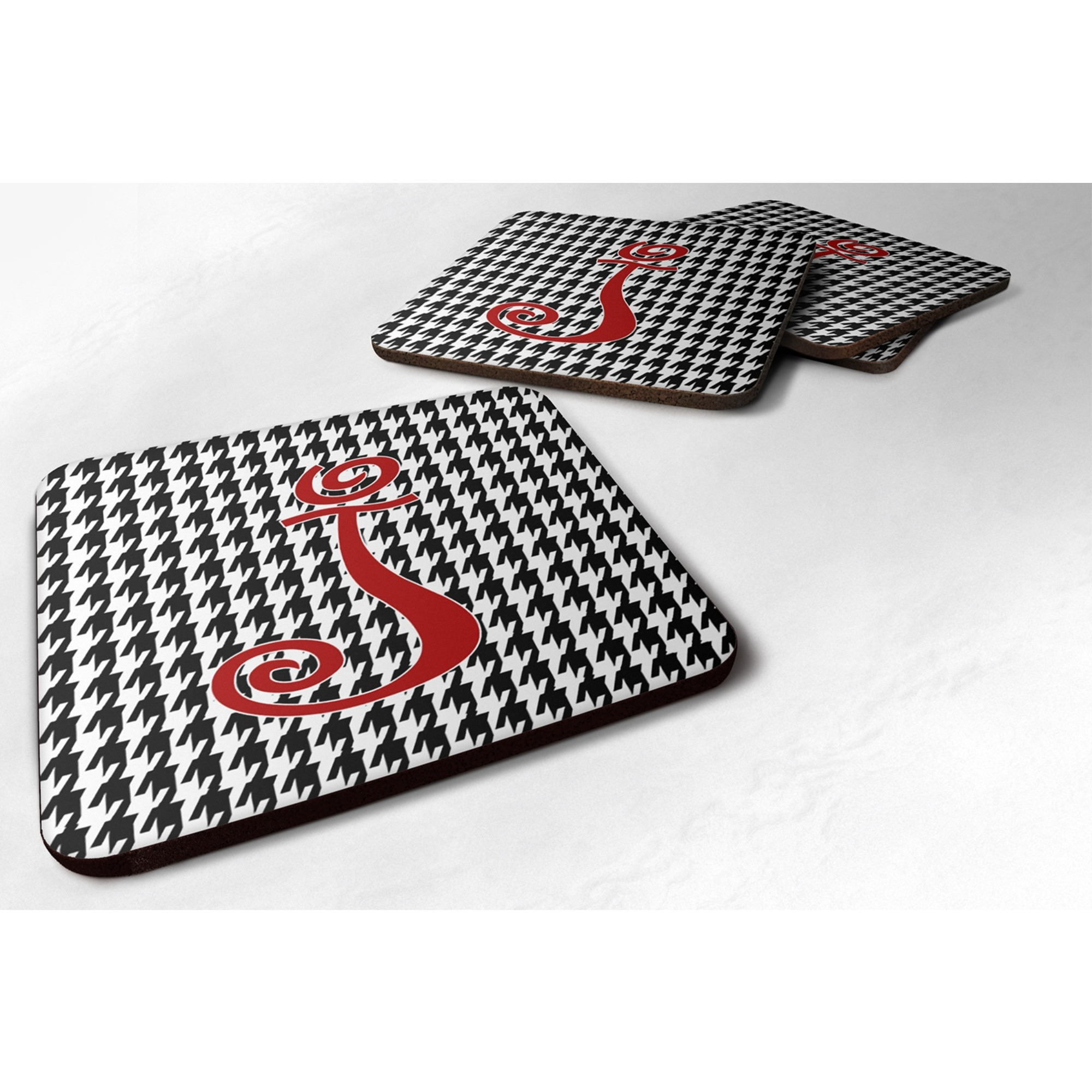 &quotCaroline's Treasures CJ1035-JFC Monogram-Houndstooth Black Foam Coasters (Set of 4), Initial Letter J, 3.5"" H x 3.5"" W, Multicolor"