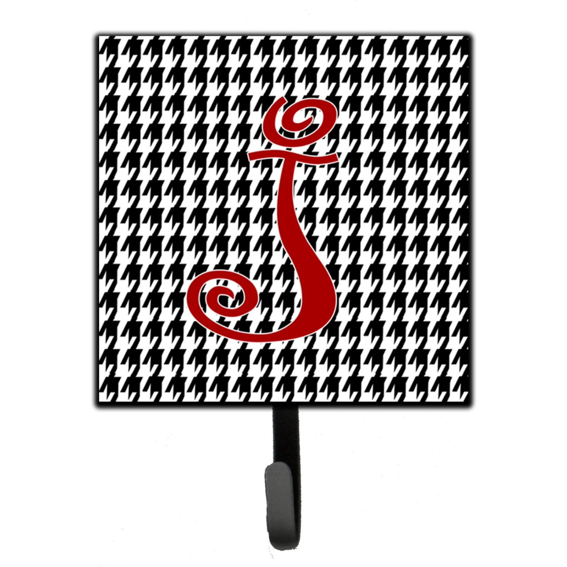 &quotCaroline's Treasures CJ1035-JSH4 Letter J Initial Monogram-Hounds Tooth Black Leash Holder or Key Hook, Small, Multicolor"