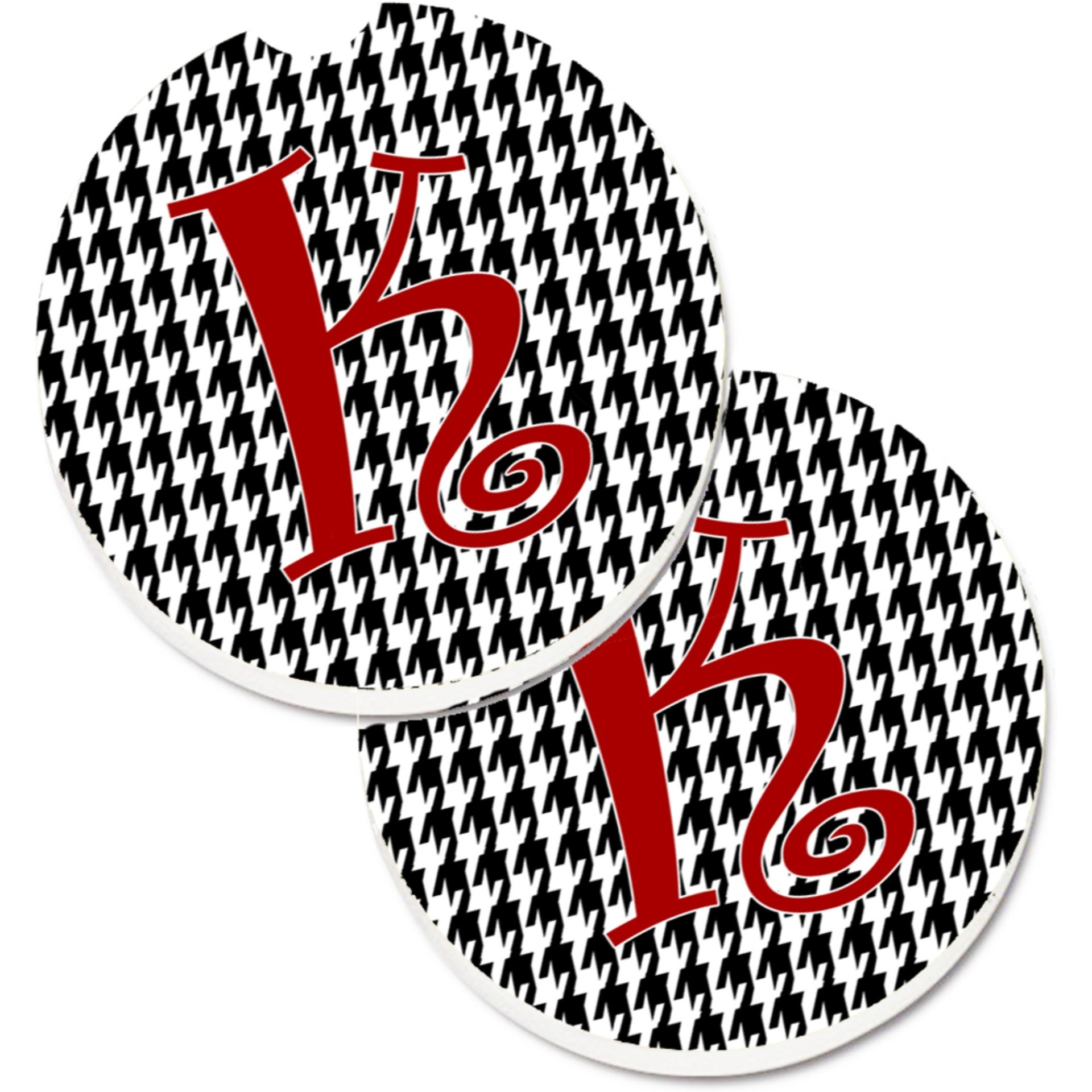 &quotCaroline's Treasures Monogram Initial K Houndstooth black Set of 2 Cup Holder Car Coasters CJ1035-KCARC, 2.56, Multicolor"
