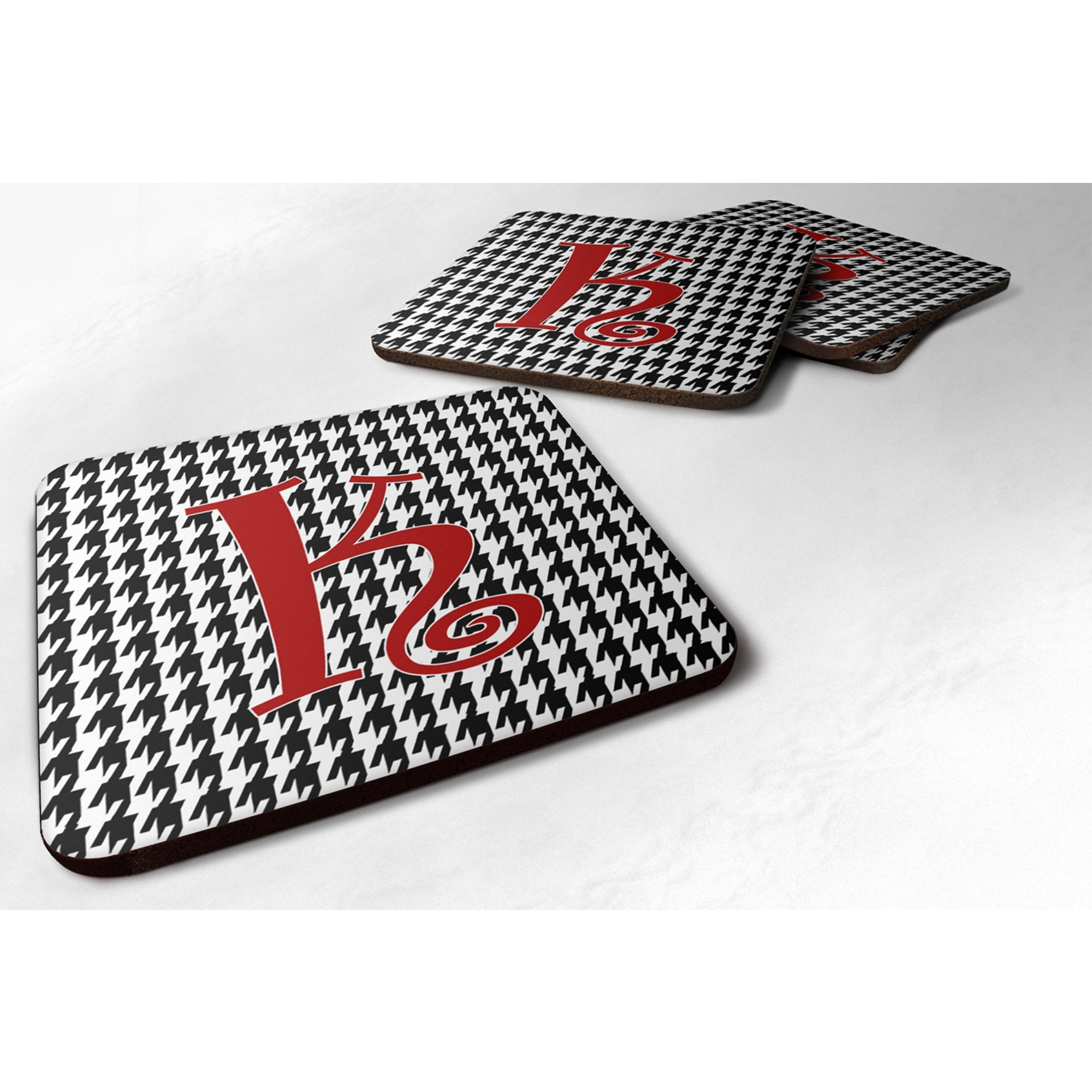 &quotCaroline's Treasures CJ1035-KFC Monogram-Houndstooth Black Foam Coasters (Set of 4), Initial Letter K, 3.5"" H x 3.5"" W, Multicolor"