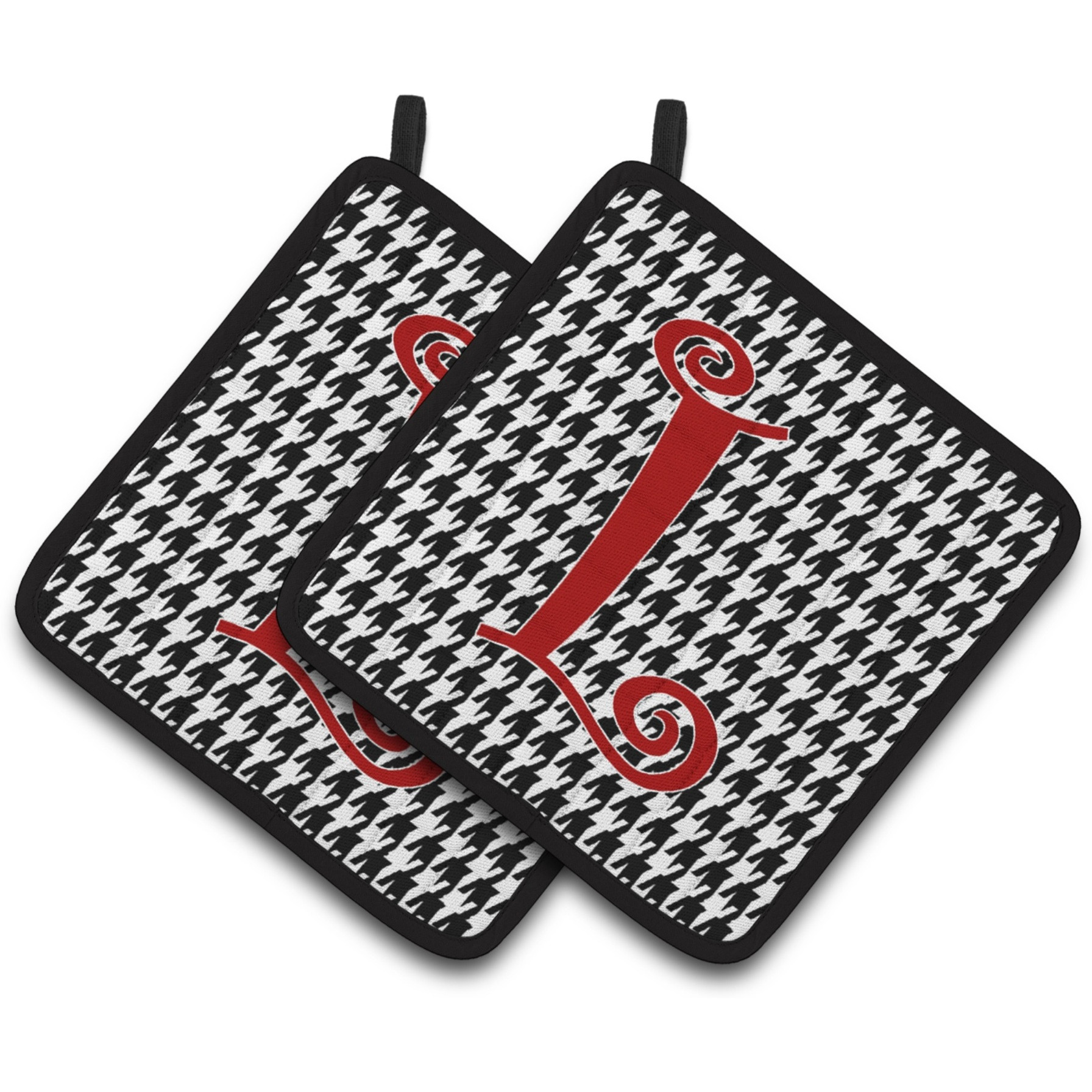 &quotCaroline's Treasures Monogram Initial L Houndstooth black Pair of Pot Holders CJ1035-LPTHD, 7.5HX7.5W, Multicolor"