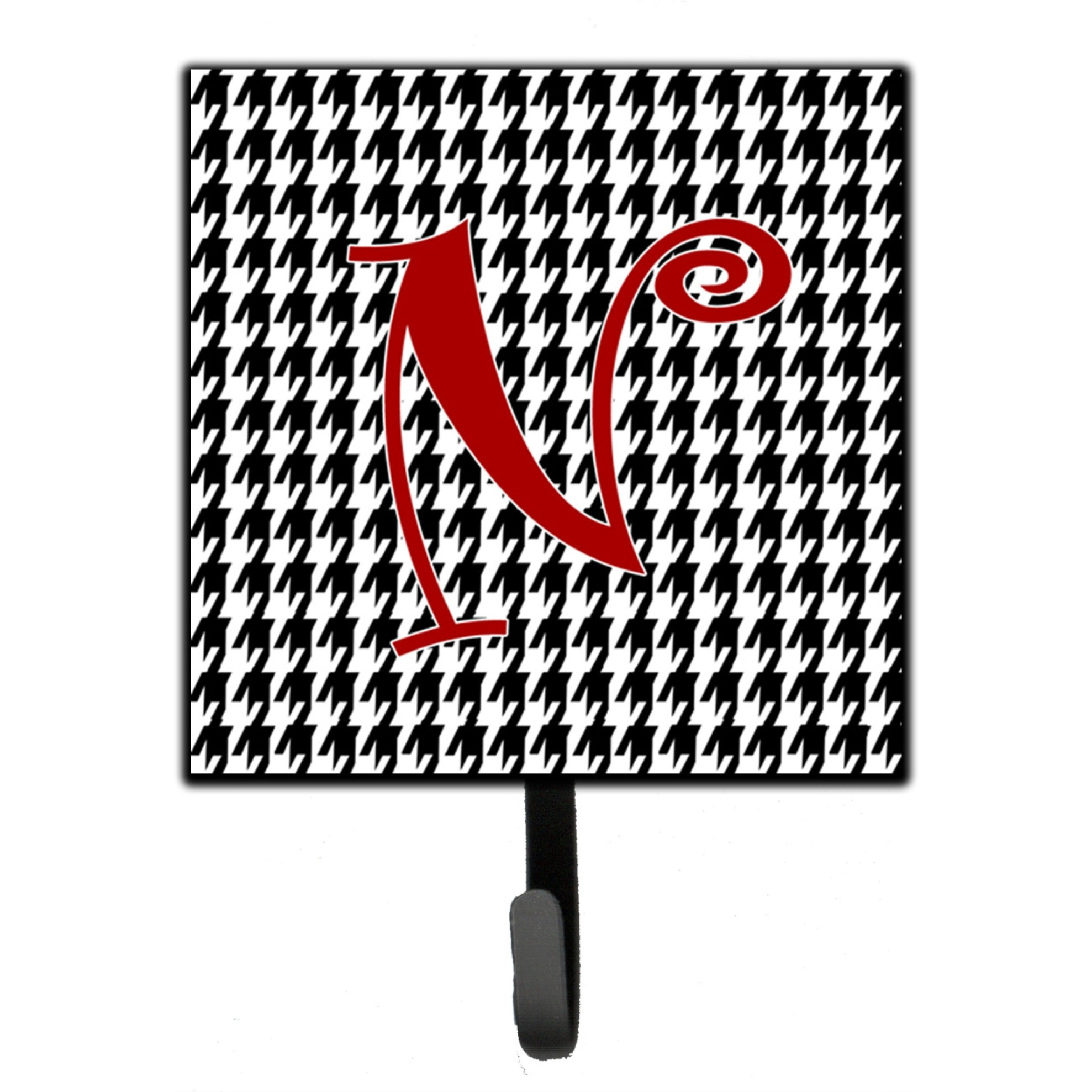 &quotCaroline's Treasures CJ1035-NSH4 Letter N Initial Monogram-Hounds Tooth Black Leash Holder or Key Hook, Small, Multicolor"